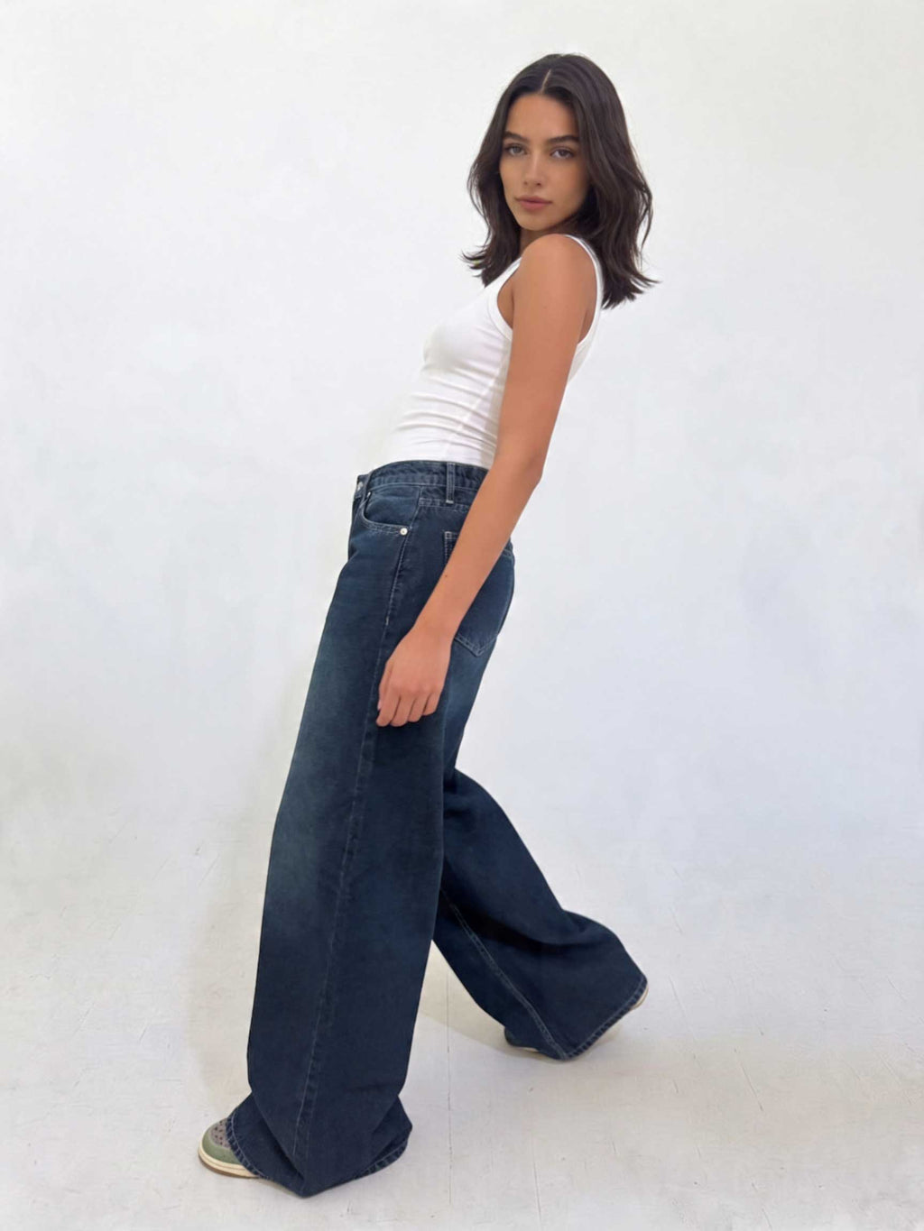Loose Baggy – Mid-Waist Deep Vintage Blue Jeans Loose Baggy - Baggy CIZARO - Cizaro Jeans