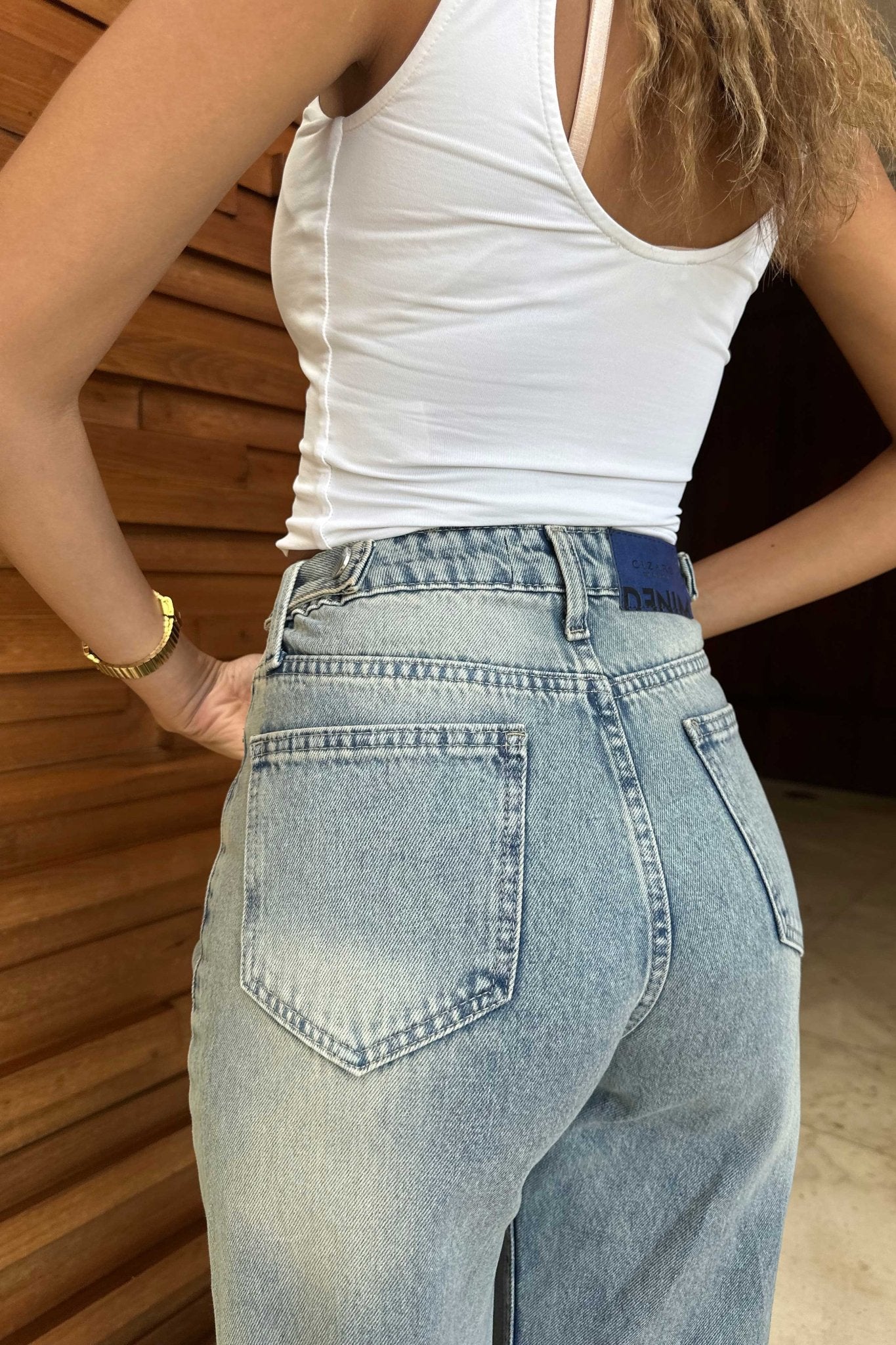Flex Waist | Baggy - High-Waist Iced Acid Washed Azure Jeans Baggy CIZARO - Cizaro Jeans