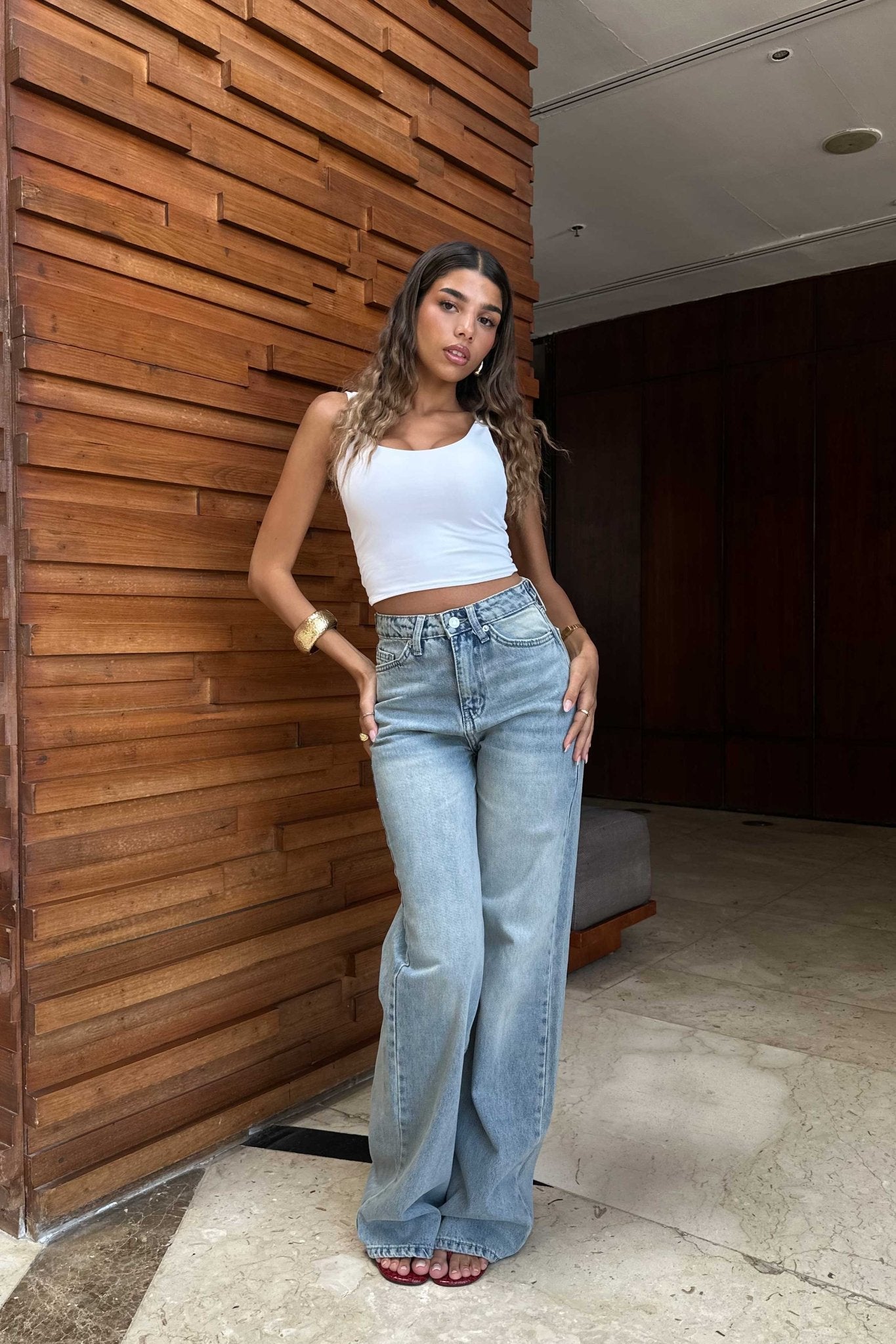 Flex Waist | Baggy - High-Waist Iced Acid Washed Azure Jeans Baggy CIZARO - Cizaro Jeans
