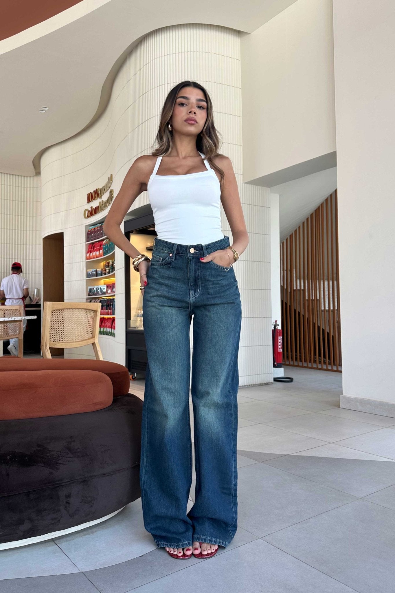 Baggy - High-Waist Dark Vintage Blue Green Jeans baggy CIZARO - Cizaro Jeans