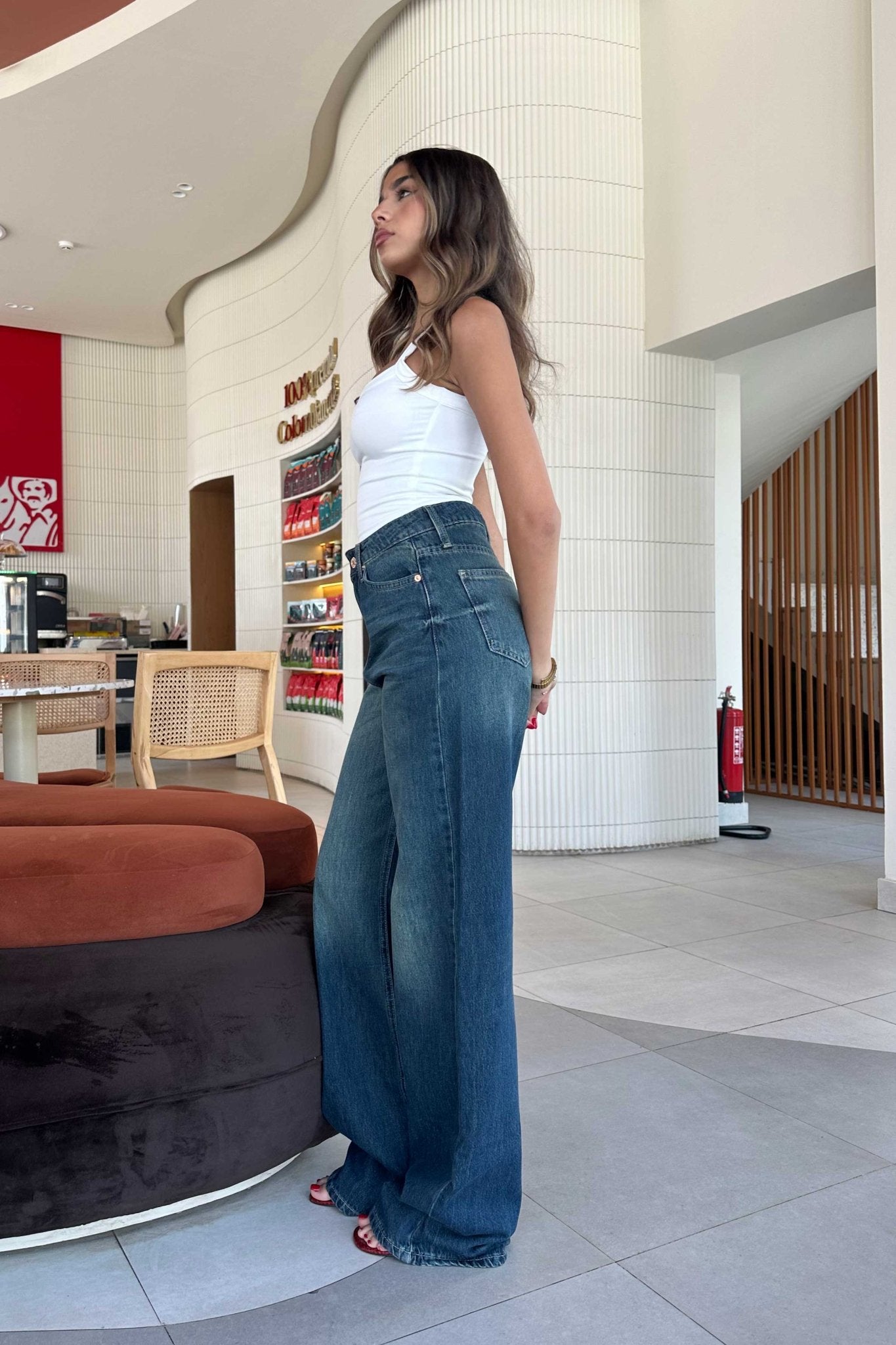 Baggy - High-Waist Dark Vintage Blue Green Jeans baggy CIZARO - Cizaro Jeans