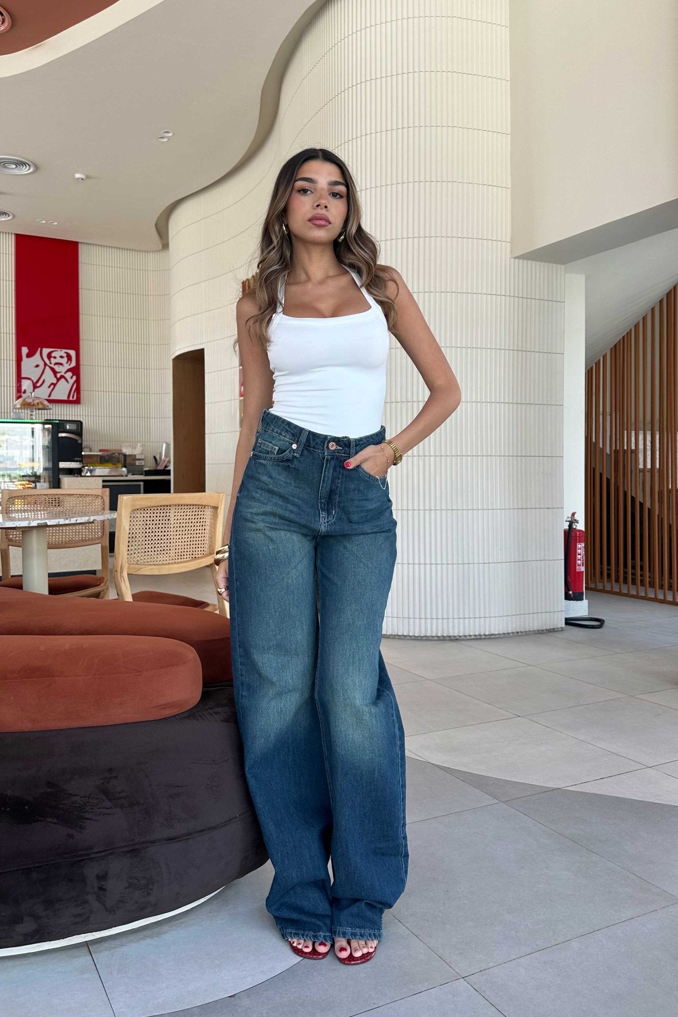 Baggy - High-Waist Dark Vintage Blue Green Jeans Baggy CIZARO - Cizaro Jeans