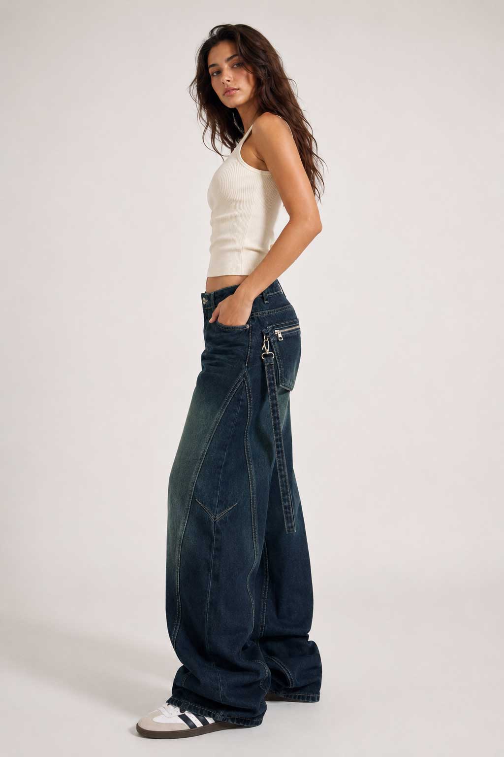 Pocket Baggy Low-Waist Deep Vintage Green Jeans Baggy CIZARO - Cizaro Jeans