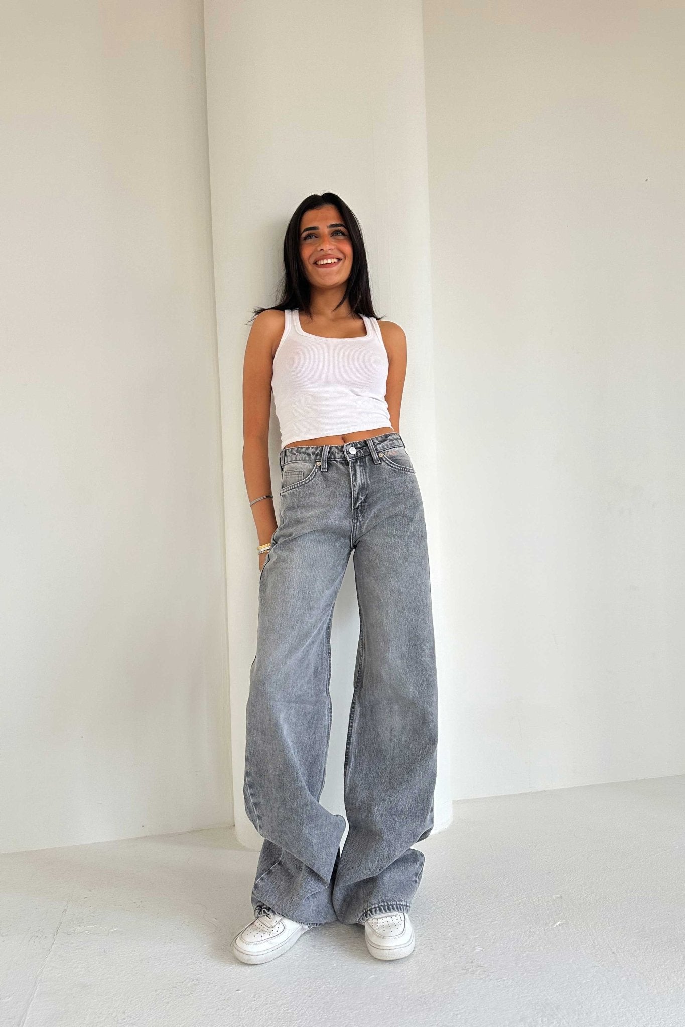 Baggy – Mid Rise Flex Waist Mid Grey Washed Jeans Baggy CIZARO - Cizaro Jeans