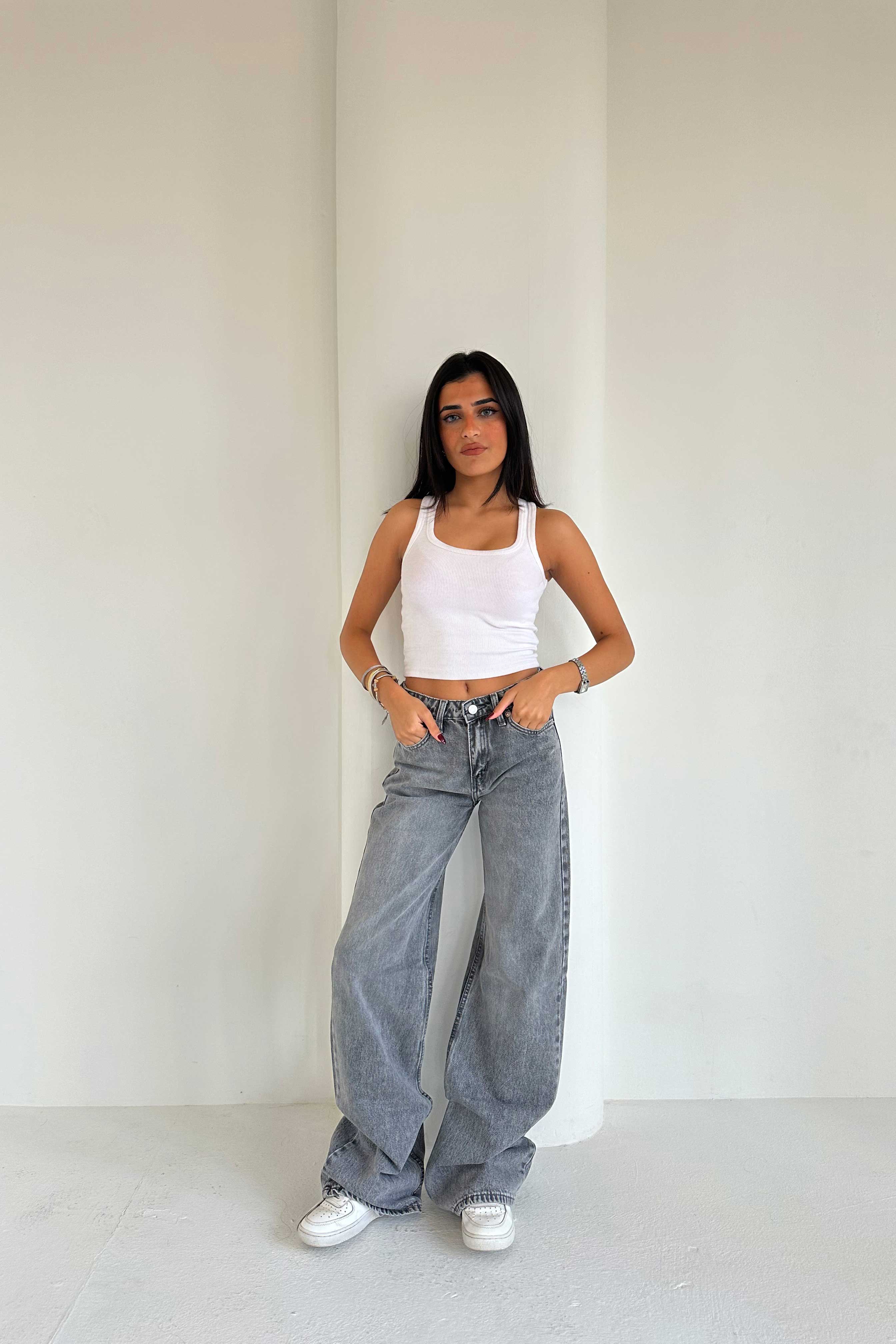 Baggy – Mid Rise Flex Waist Mid Grey Washed Jeans