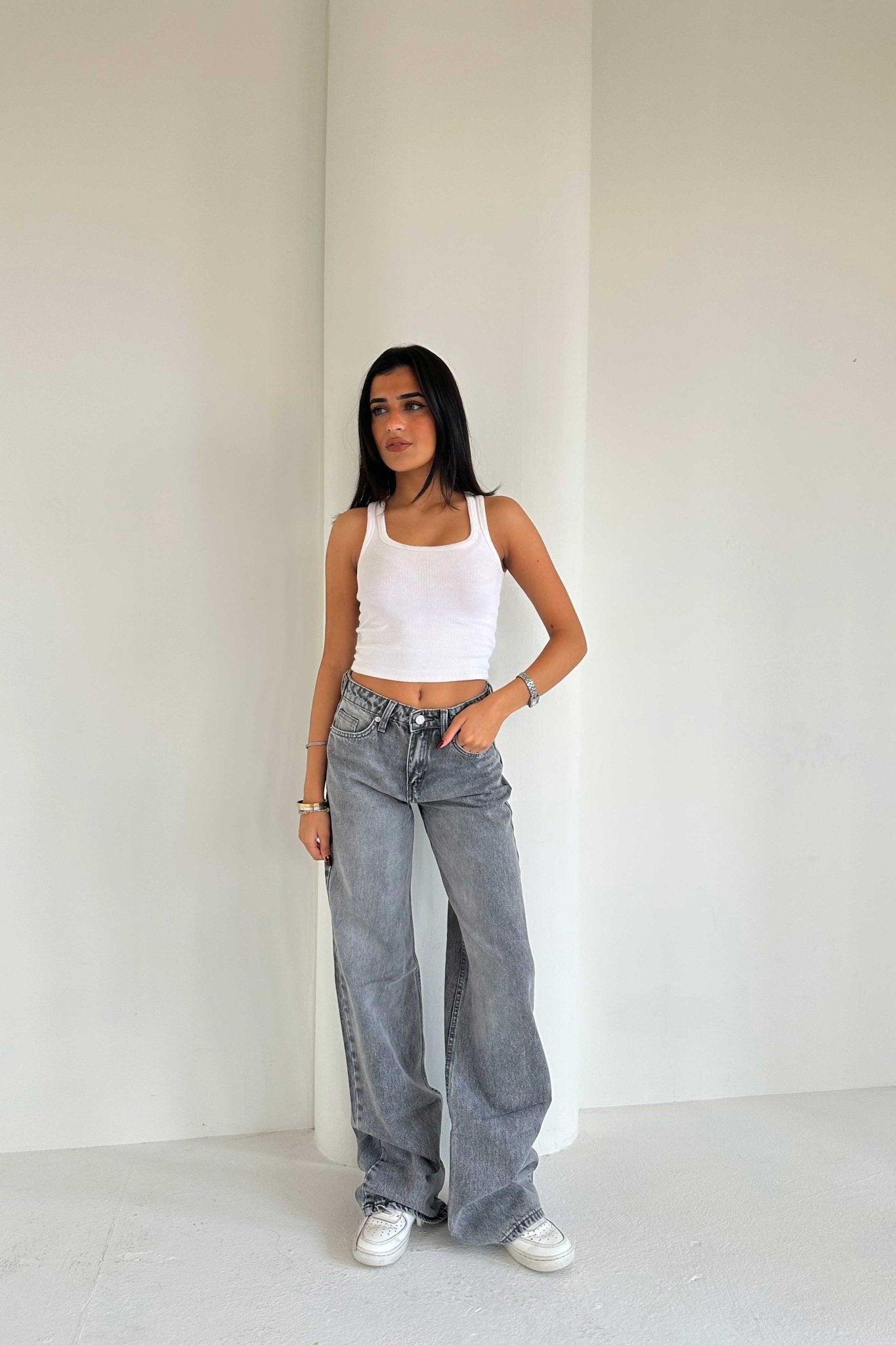 Baggy – Mid Rise Flex Waist Mid Grey Washed Jeans Baggy CIZARO - Cizaro Jeans