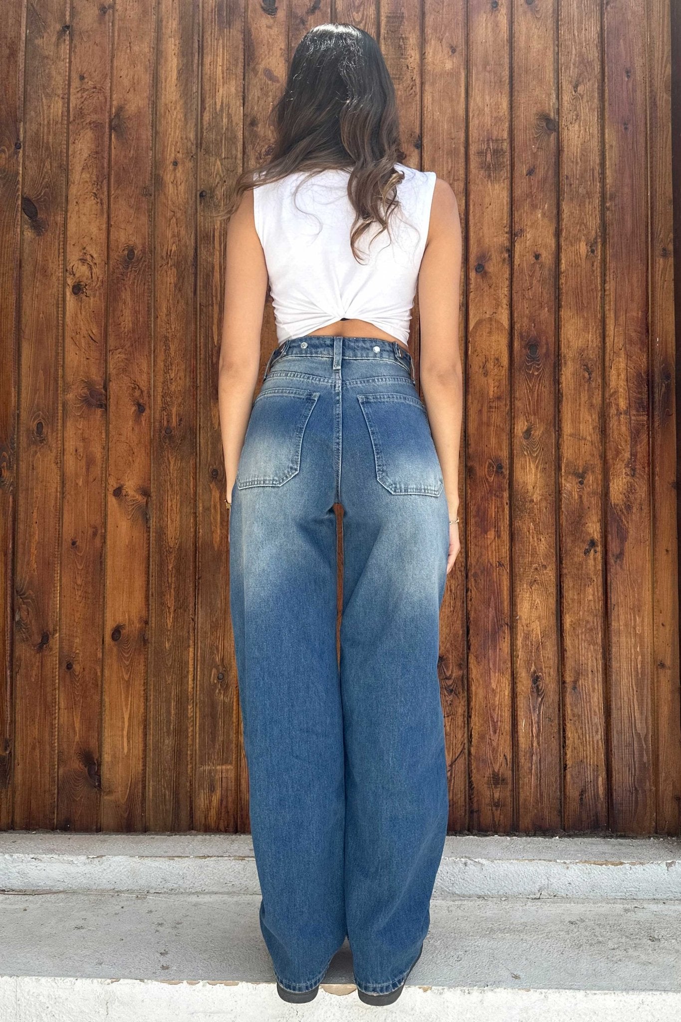 Flex Waist | Barrel - High-Waist Washed Ocean Blue Barrel Jeans Mom-Fit CIZARO - Cizaro Jeans