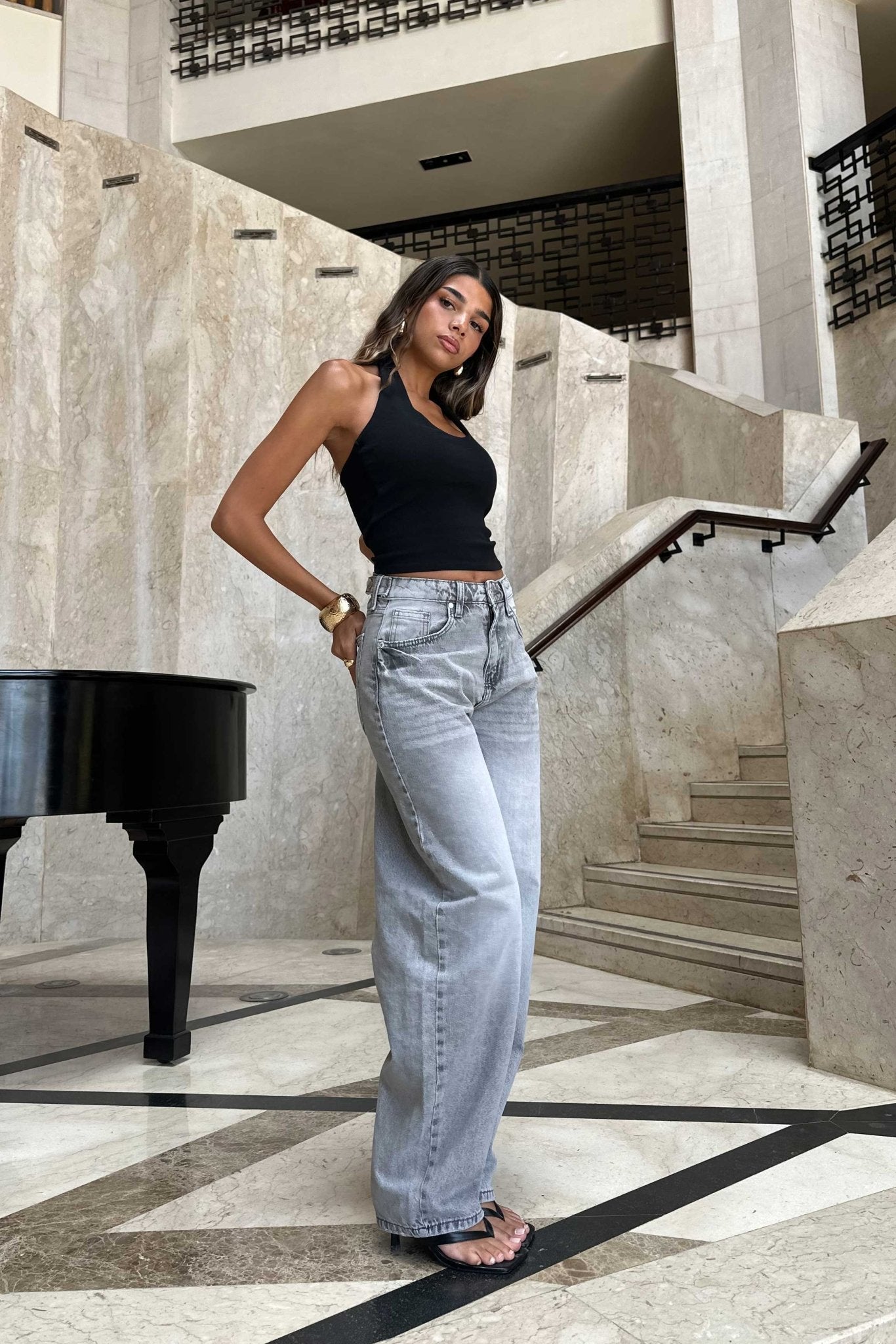 Skater – Flex Waist Light Gray Acid Wash Jeans Skater CIZARO - Cizaro Jeans