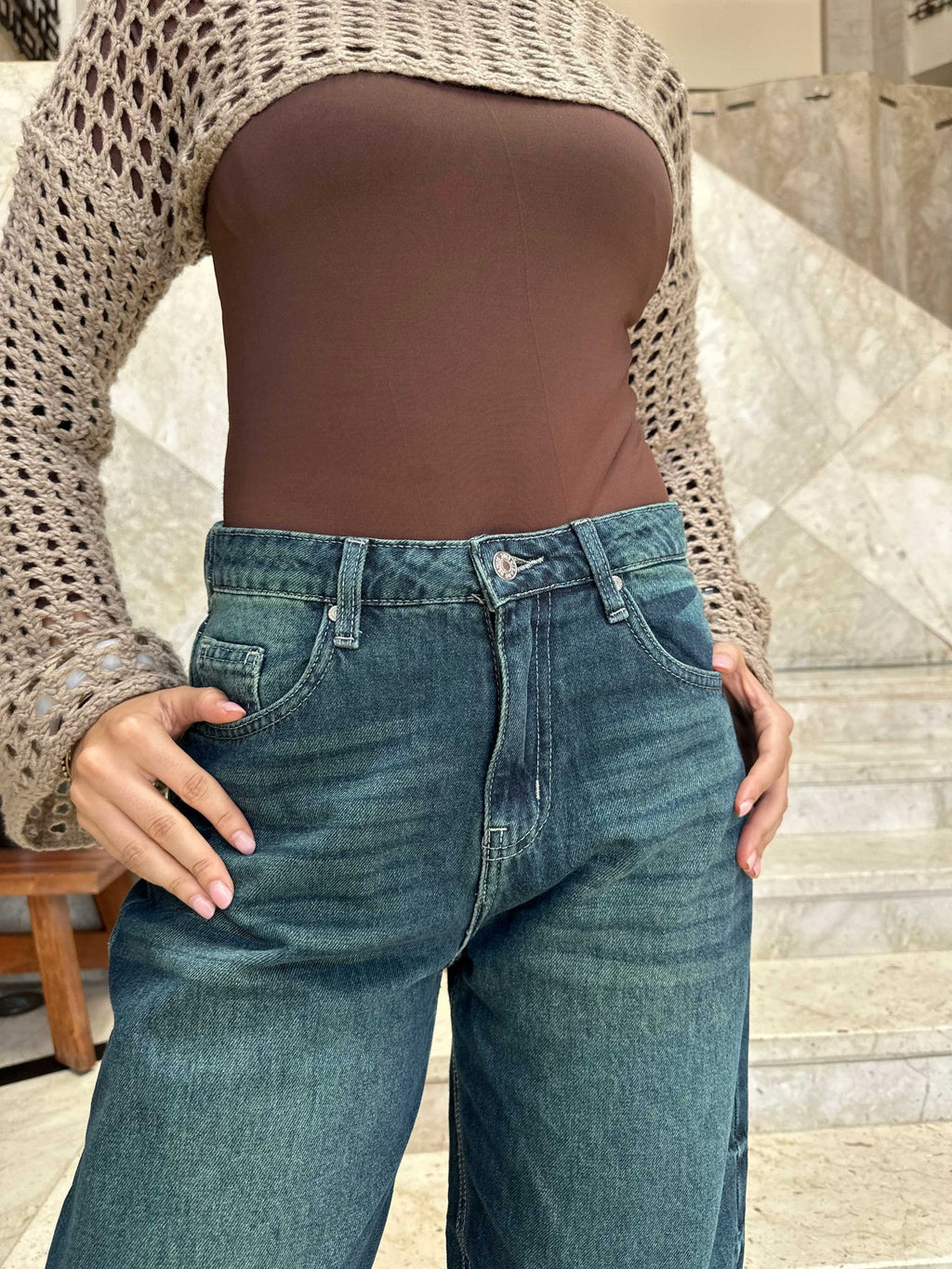 Skater - Flex Waist Deep Vintage Green Jeans Skater CIZARO - Cizaro Jeans