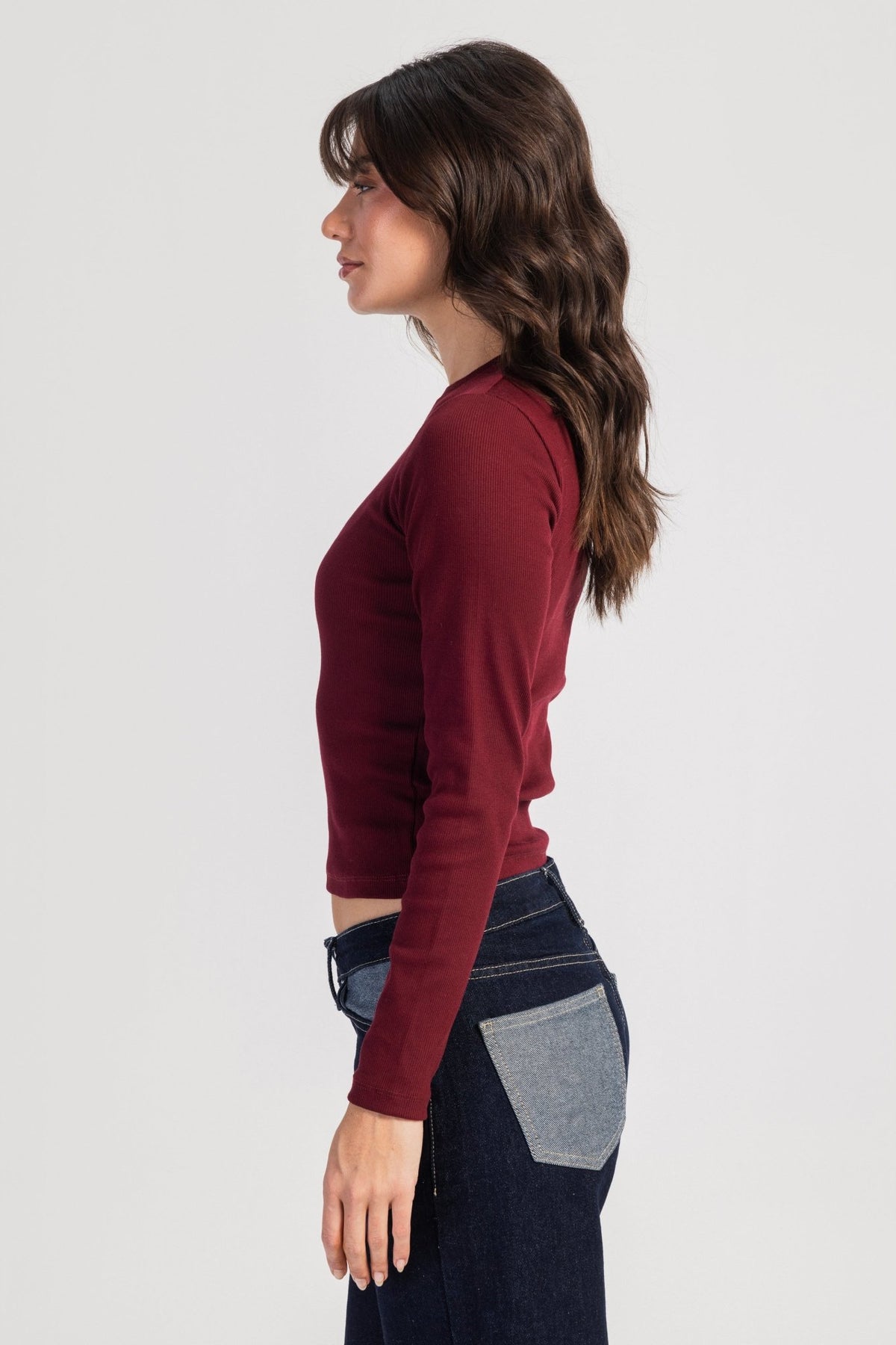 Basic Top – Slim Fit Burgundy Basic Top CIZARO - Cizaro Jeans