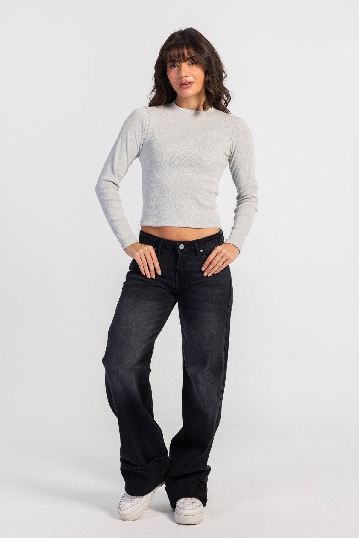 Basic Top – Slim Fit Grey Basic Top CIZARO - Cizaro Jeans
