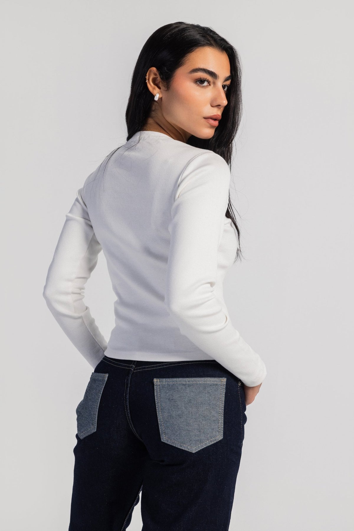 Basic Top – Slim Fit White Basic Top CIZARO - Cizaro Jeans