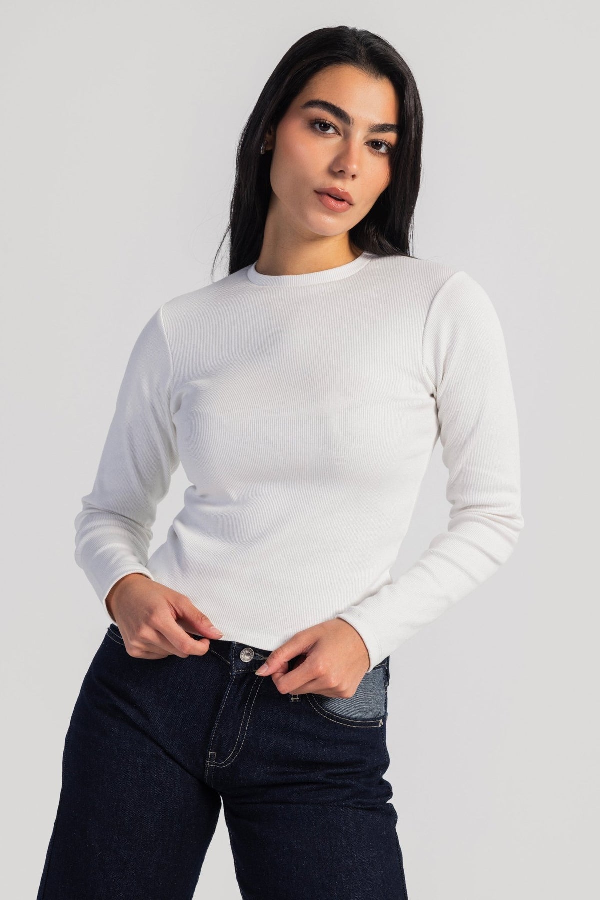 Basic Top – Slim Fit White Basic Top CIZARO - Cizaro Jeans