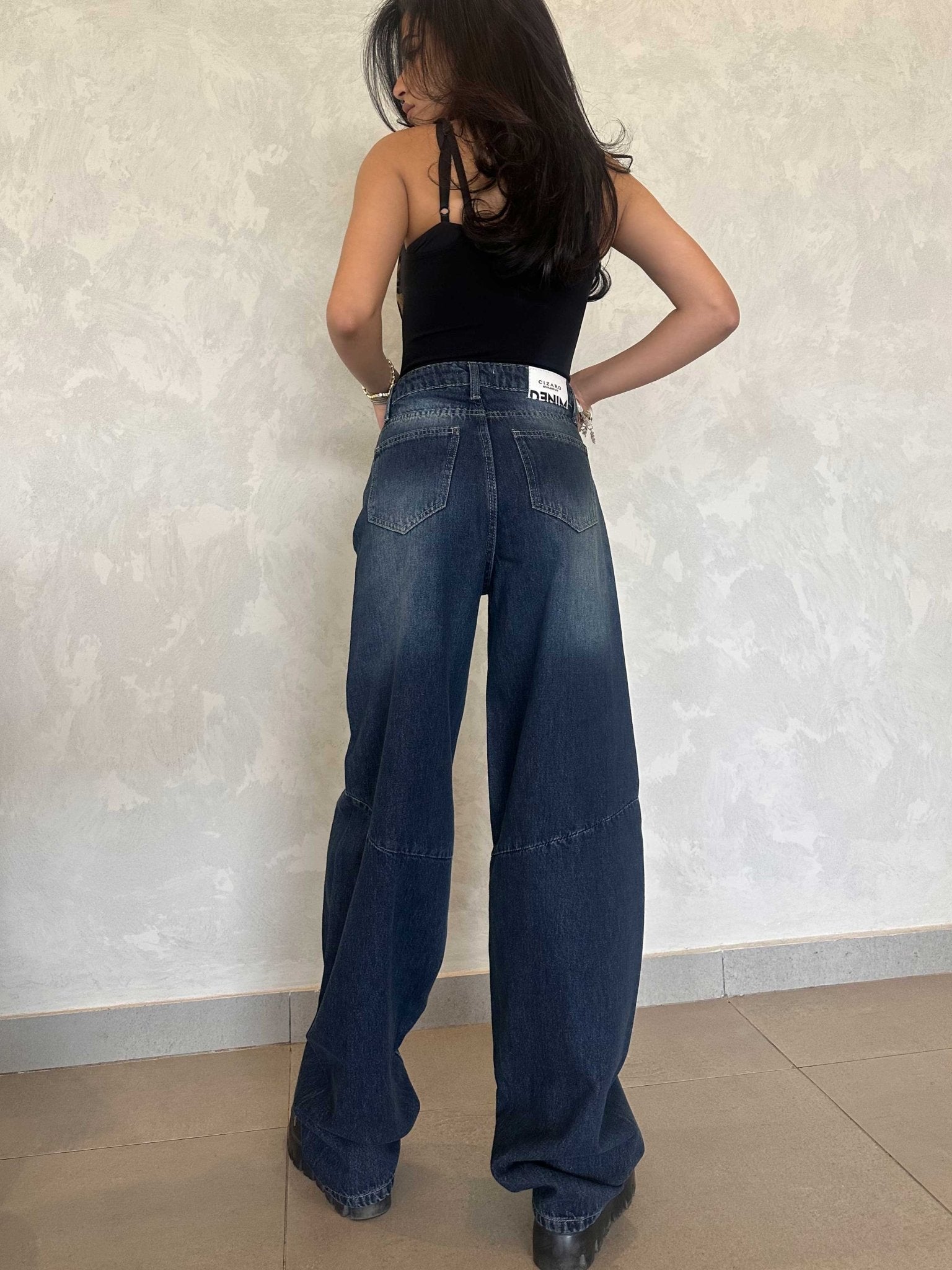 Balloon | High-Waist Midnight Washed Vintage Blue Jeans Baggy CIZARO - Cizaro Jeans