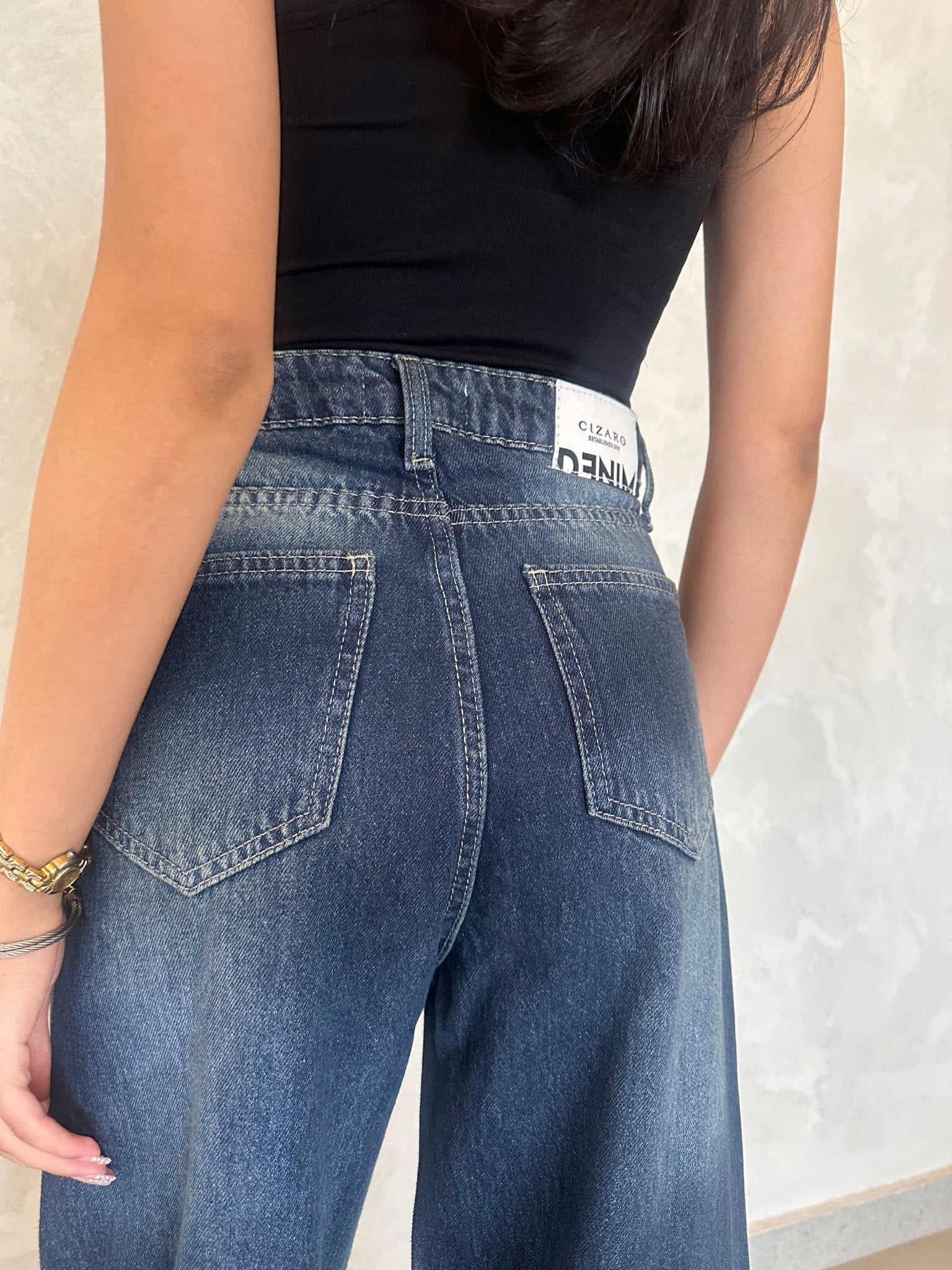 Balloon | High-Waist Midnight Washed Vintage Blue Jeans Baggy CIZARO - Cizaro Jeans