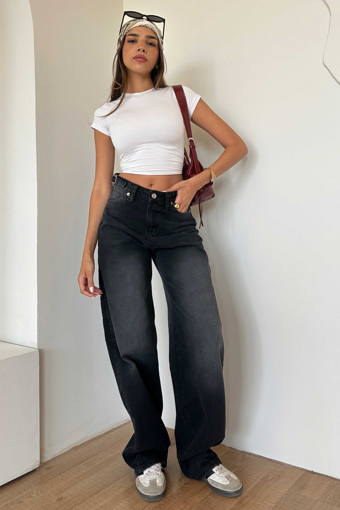 Carpenter - High-Waist Washed Charcoal Jeans Carpenter - baggy CIZARO - Cizaro Jeans