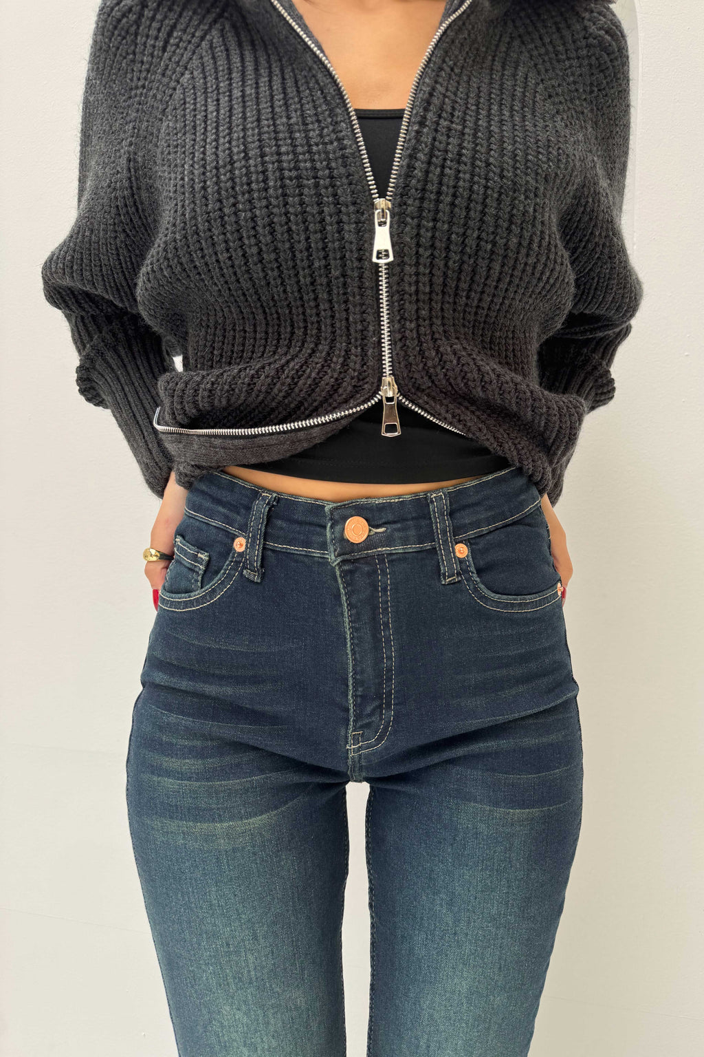 Flare – Mid-Rise Deep Vintage Green Jeans Flare CIZARO - Cizaro Jeans