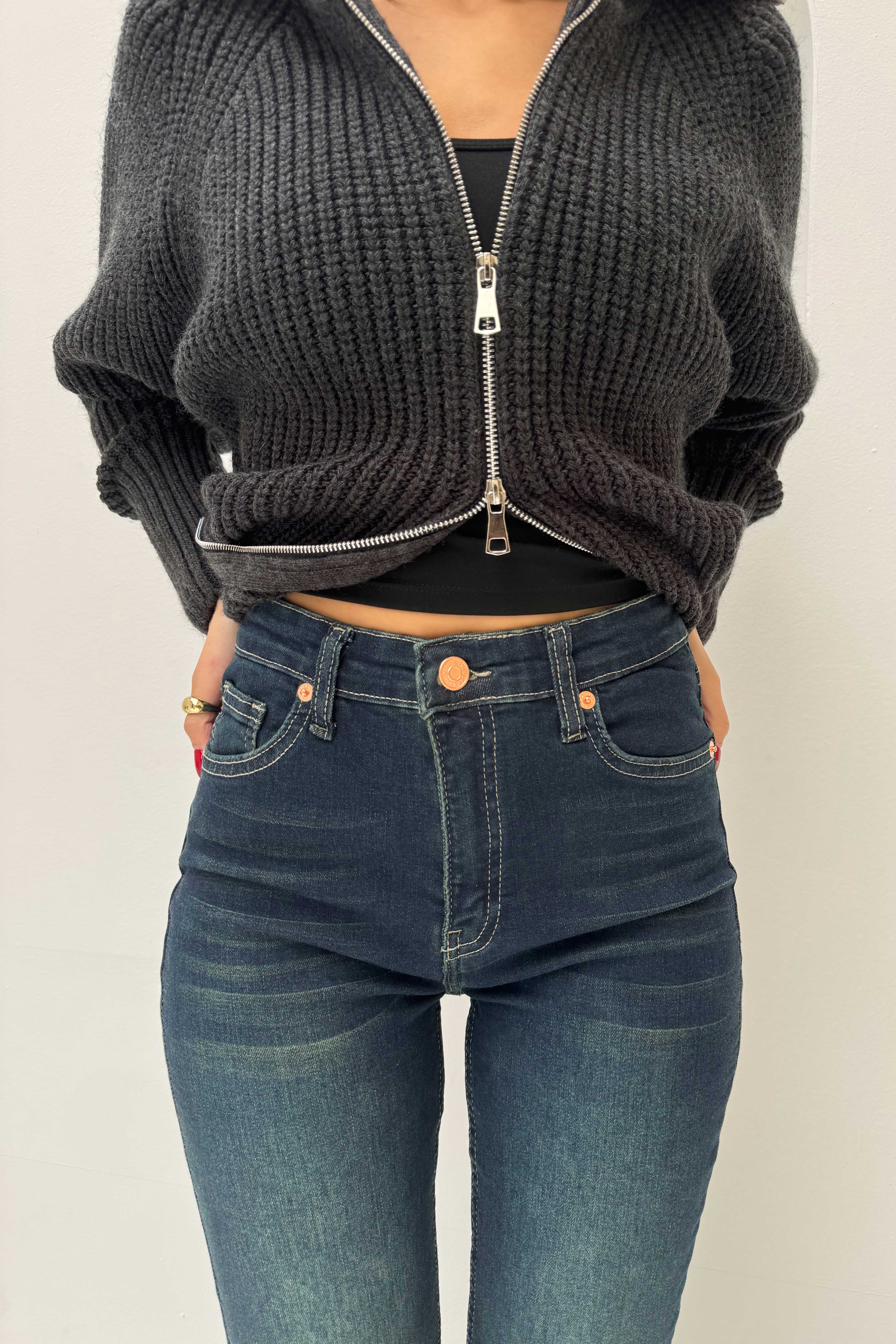 Flare – Mid-Rise Deep Vintage Green Jeans Flare CIZARO - Cizaro Jeans