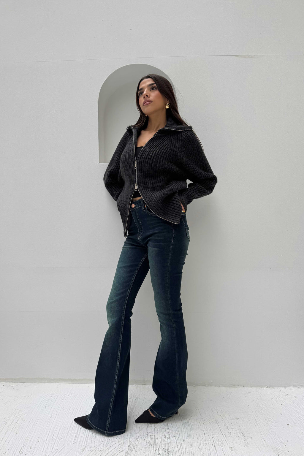 Flare – Mid-Rise Deep Vintage Green Jeans Flare CIZARO - Cizaro Jeans