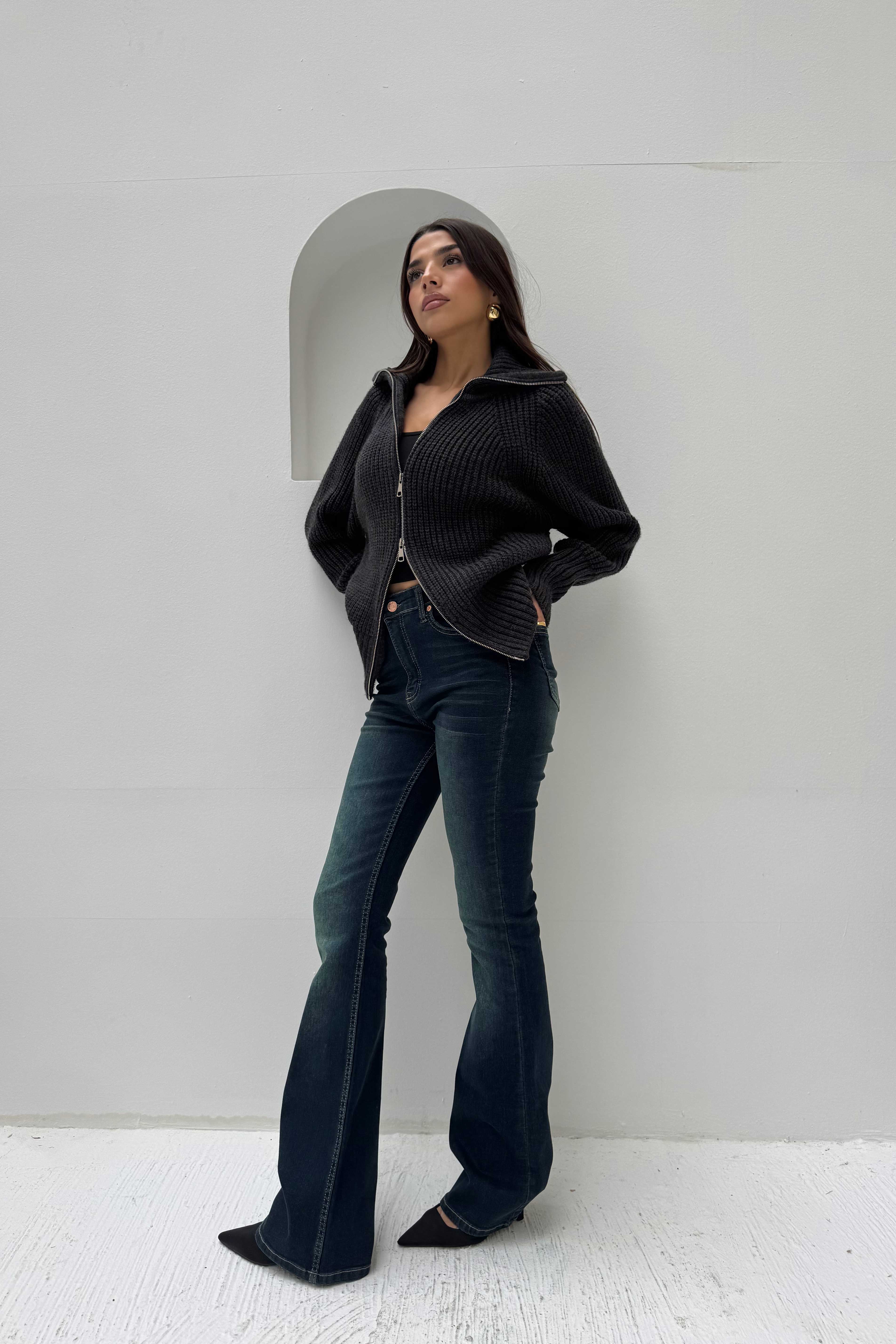 Flare – Mid-Rise Deep Vintage Green Jeans Flare CIZARO - Cizaro Jeans