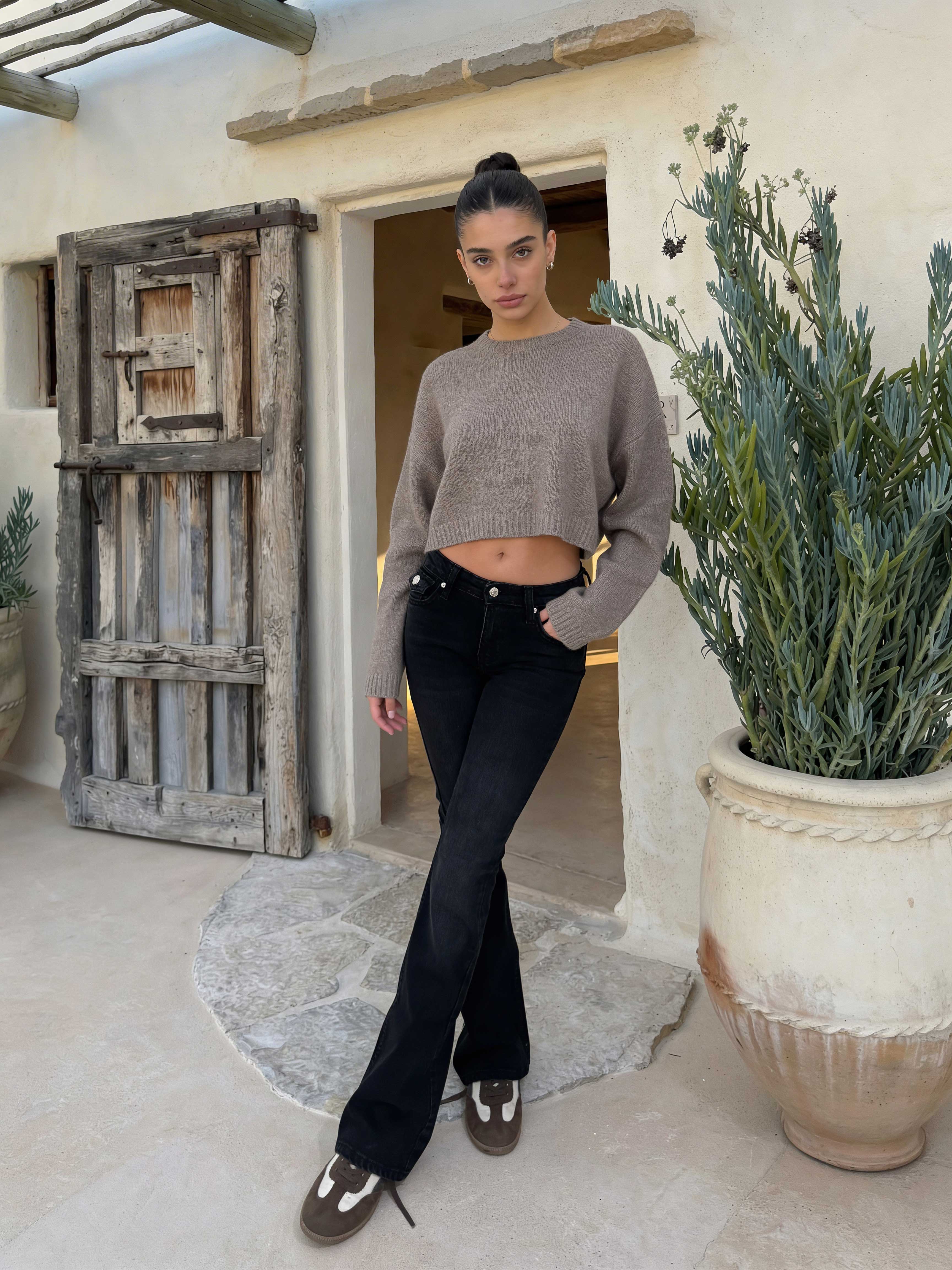 Flare Flap pocket , low waist washed Black jeans