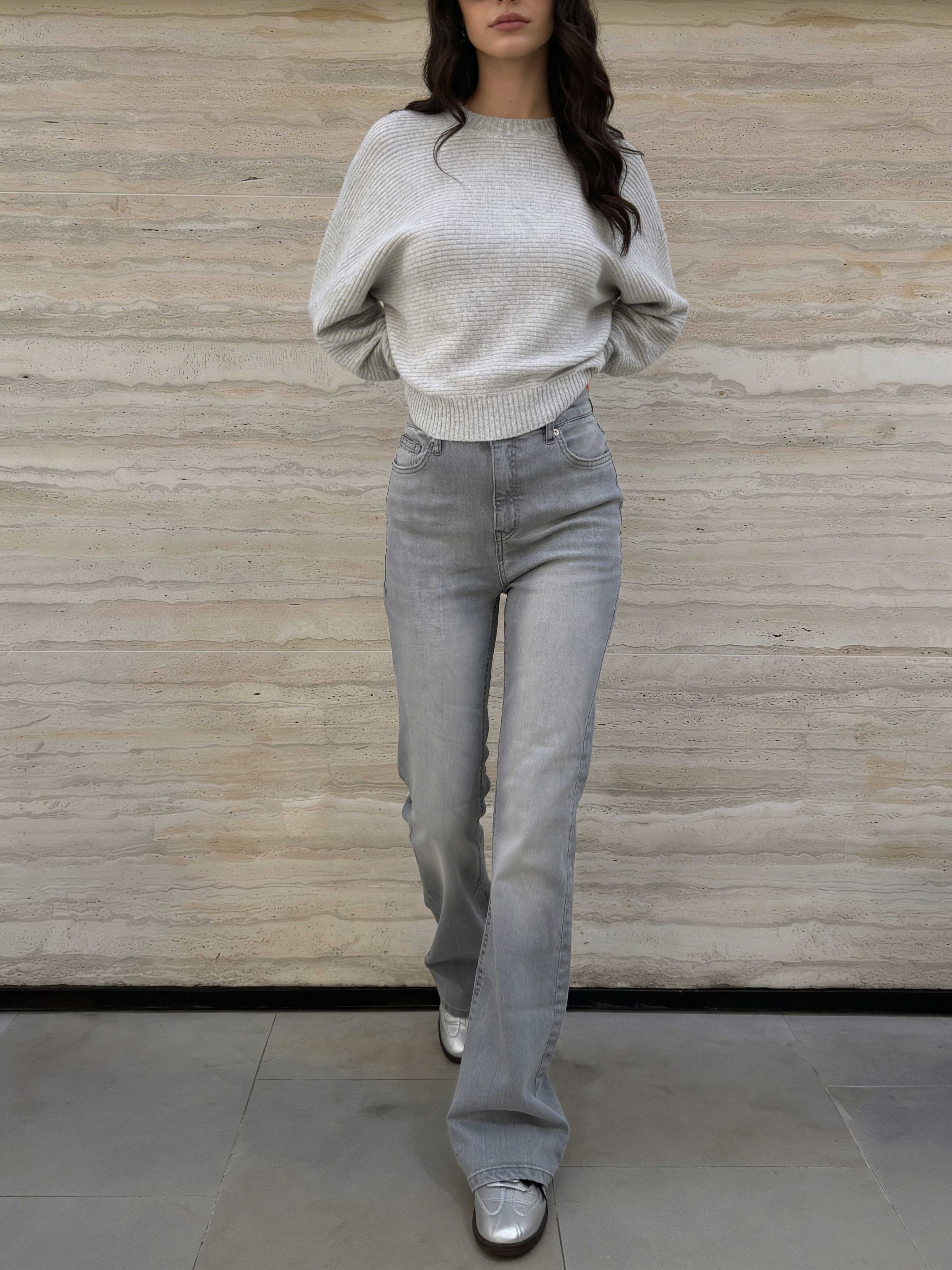 Flare – High-Waist Light Acid Grey Jeans Flare CIZARO - Cizaro Jeans