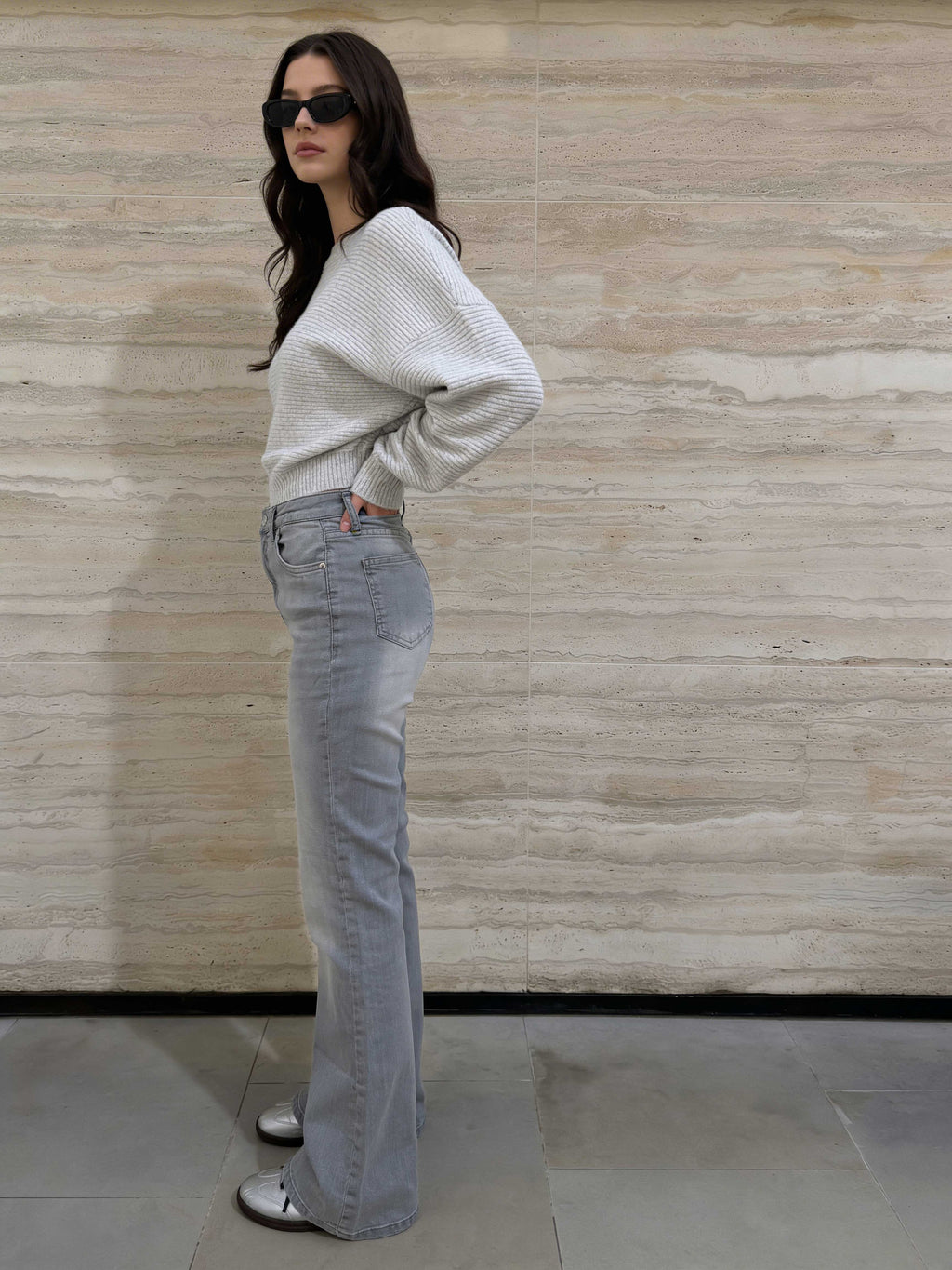 Flare – High-Waist Light Acid Grey Jeans Flare CIZARO - Cizaro Jeans