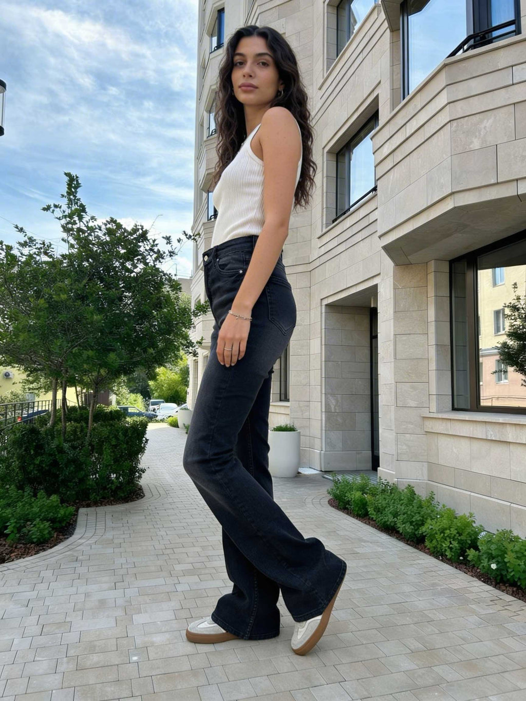 Slim Flare – High-Waist Washed Black Jeans Flare CIZARO - Cizaro Jeans