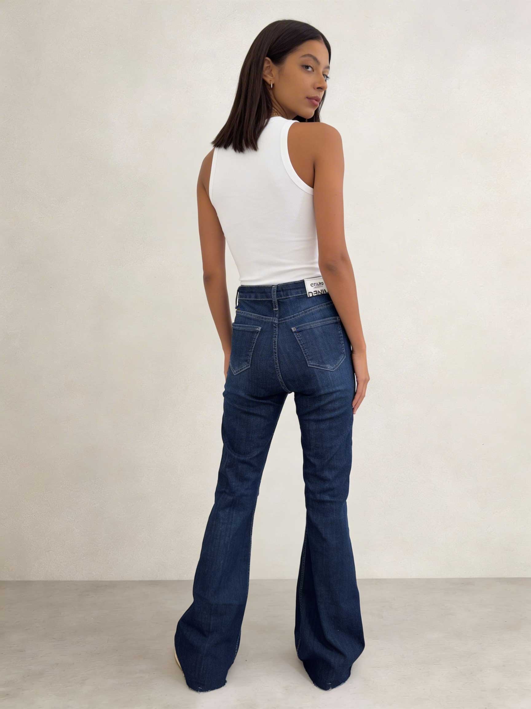Super Flare – High-Waist Sapphire Blue Jeans Flare CIZARO - Cizaro Jeans