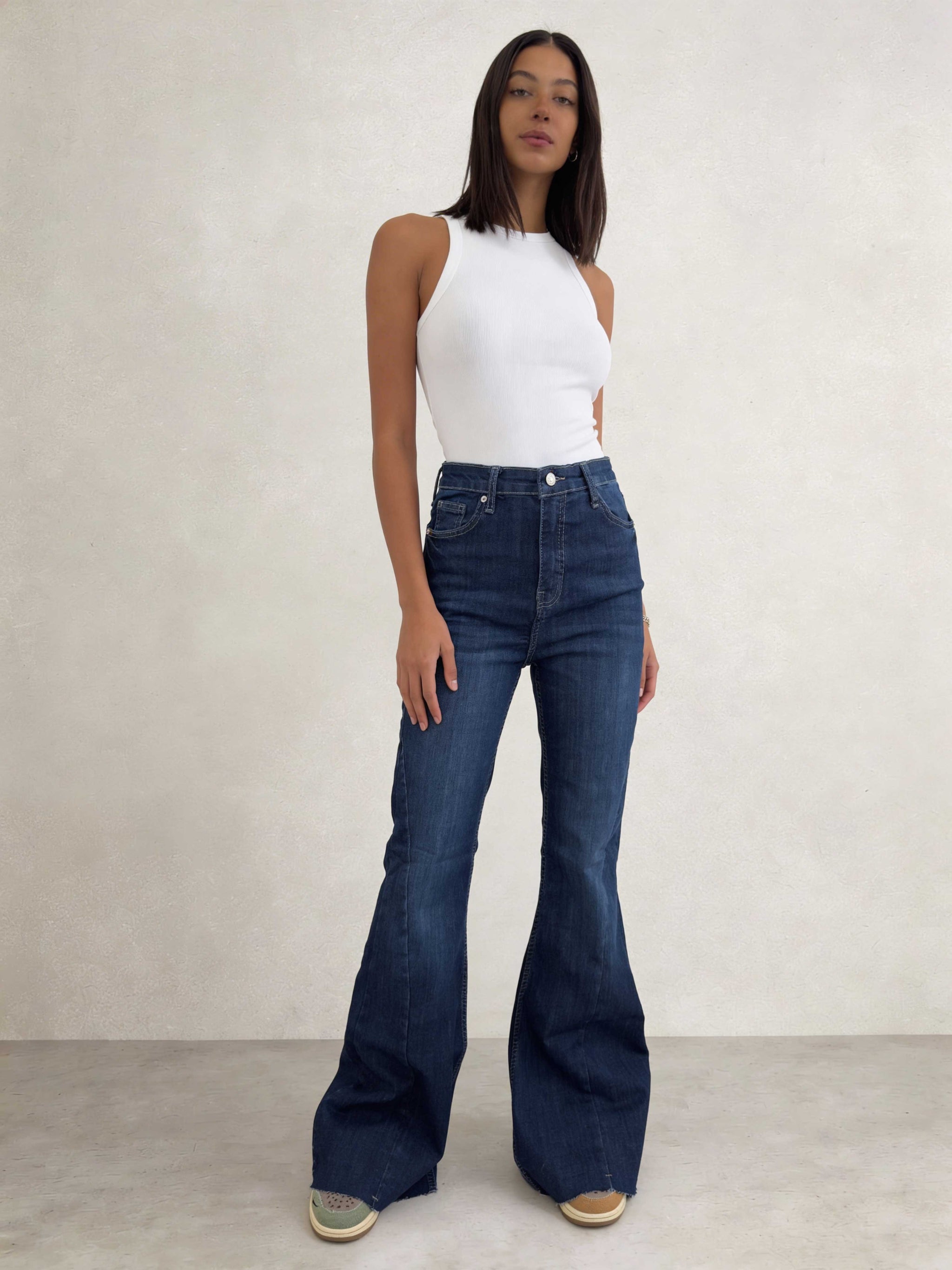 Super Flare – High-Waist Sapphire Blue Jeans Flare CIZARO - Cizaro Jeans