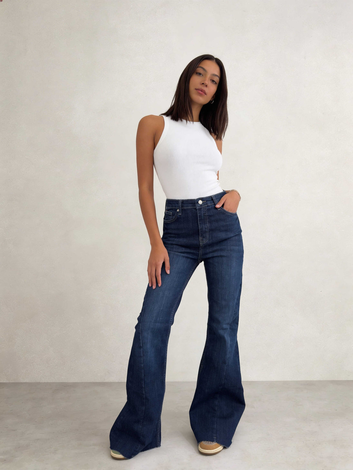 Super Flare – High-Waist Sapphire Blue Jeans Flare CIZARO - Cizaro Jeans