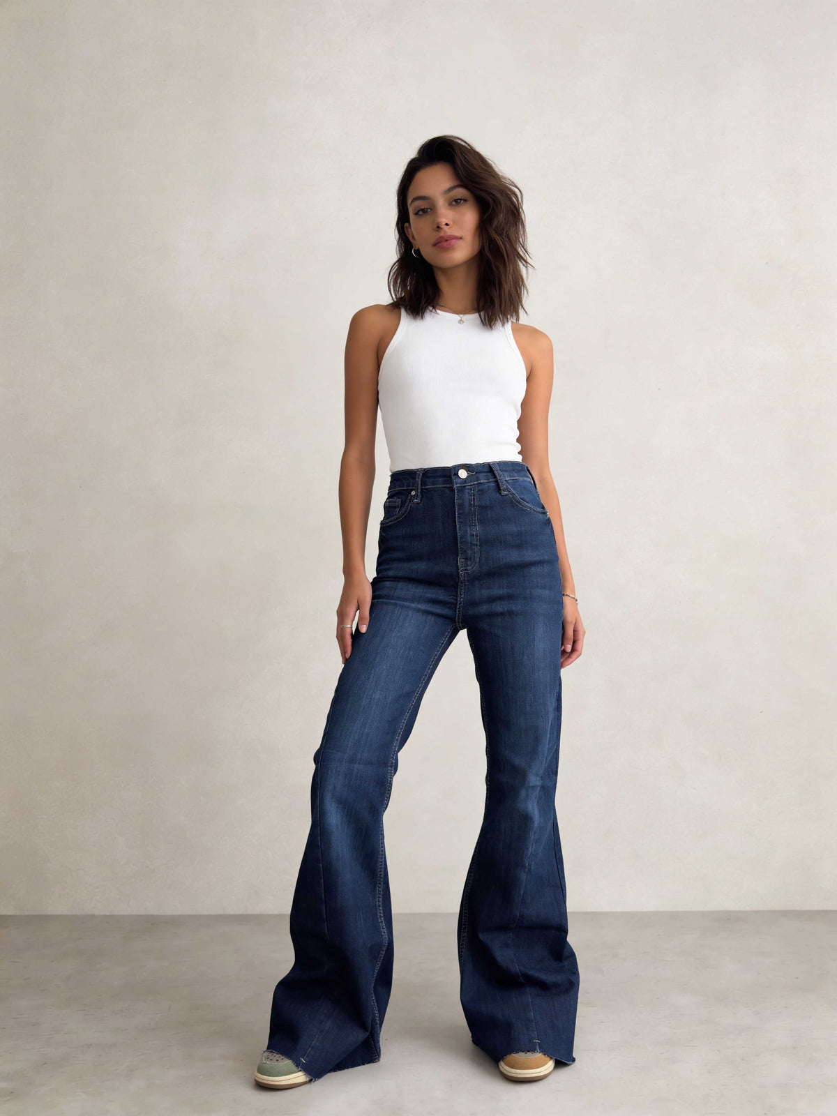 Super Flare – High-Waist Sapphire Blue Jeans Flare CIZARO - Cizaro Jeans