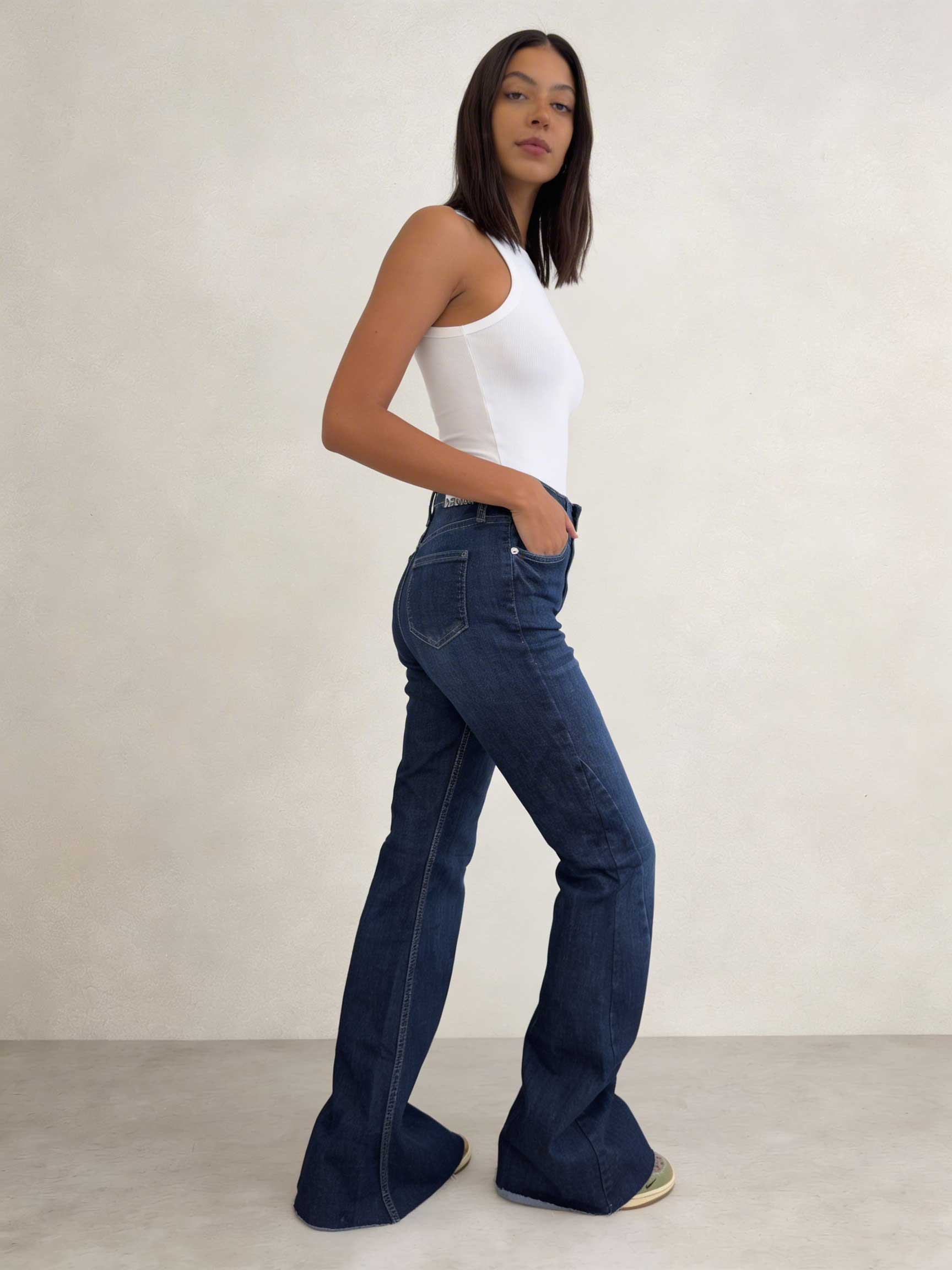 Super Flare – High-Waist Sapphire Blue Jeans Flare CIZARO - Cizaro Jeans