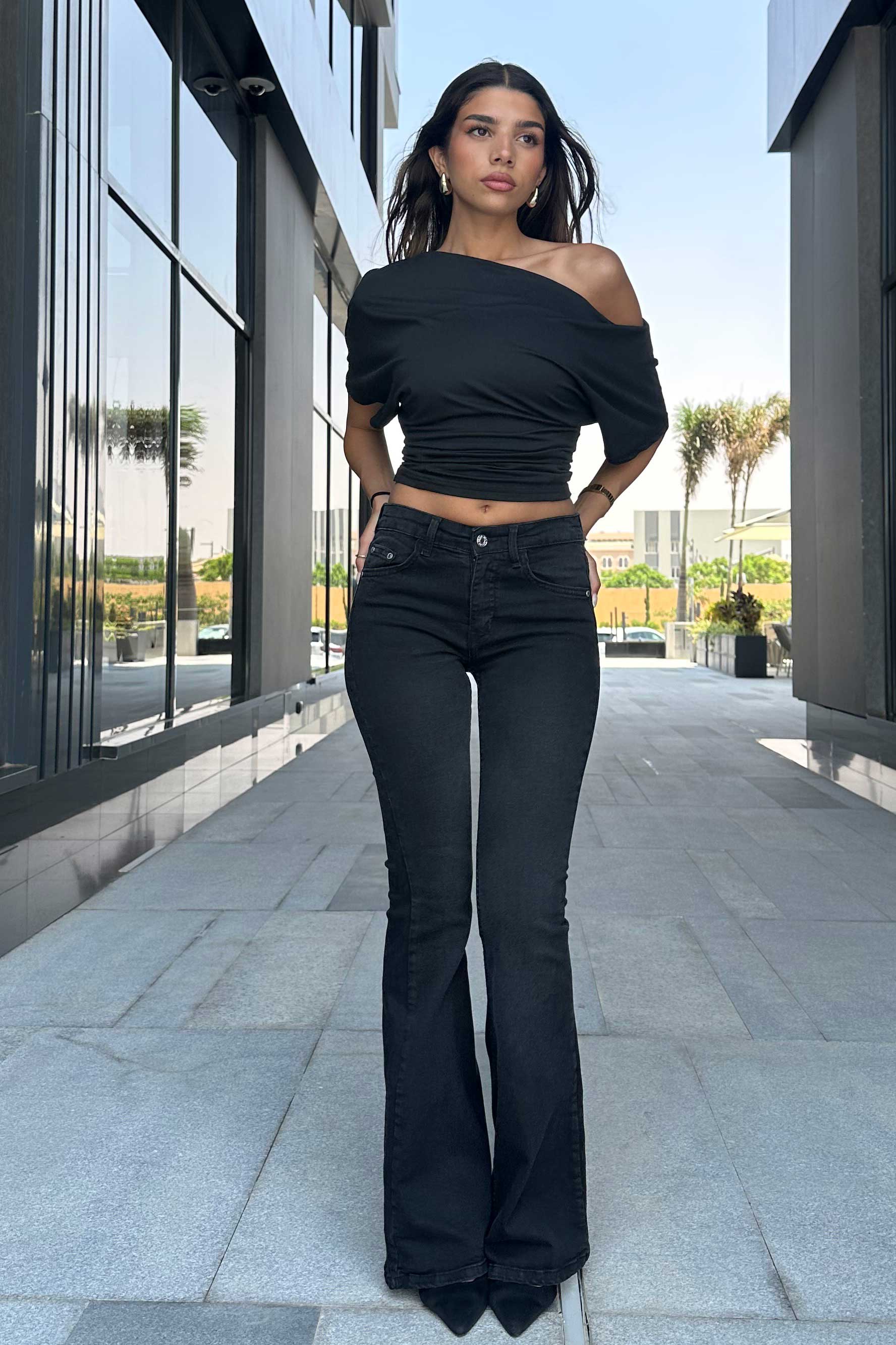 Flare - Low-Waist Dark Gray Jeans flare CIZARO - Cizaro Jeans