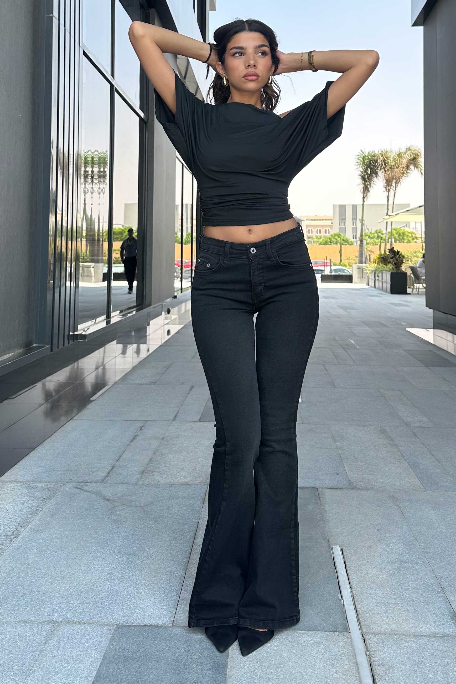 Flare - Low-Waist Dark Gray Jeans flare CIZARO - Cizaro Jeans