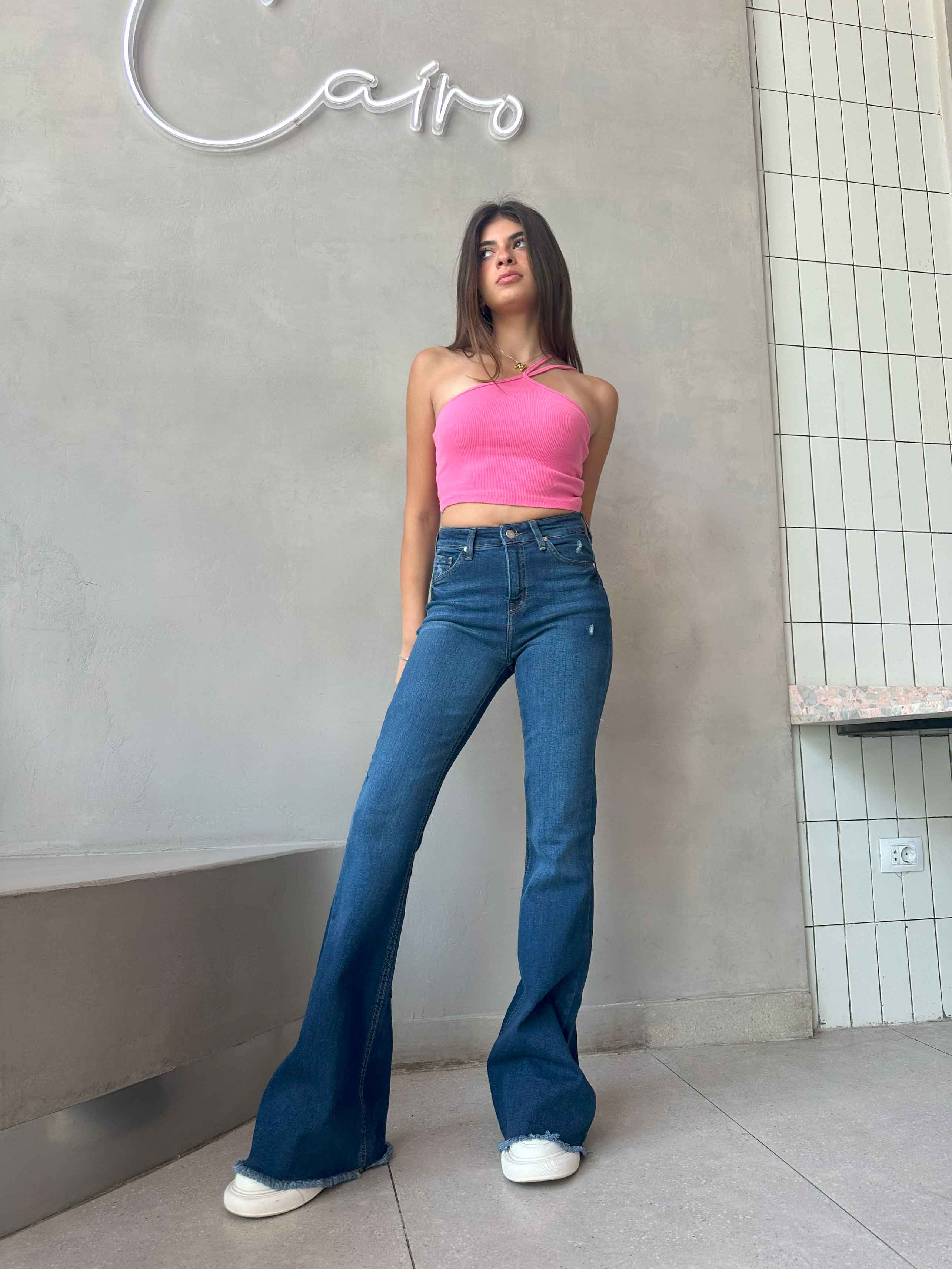 Flared - Navy Blue Frayed hem. Flare CIZARO - Cizaro Jeans
