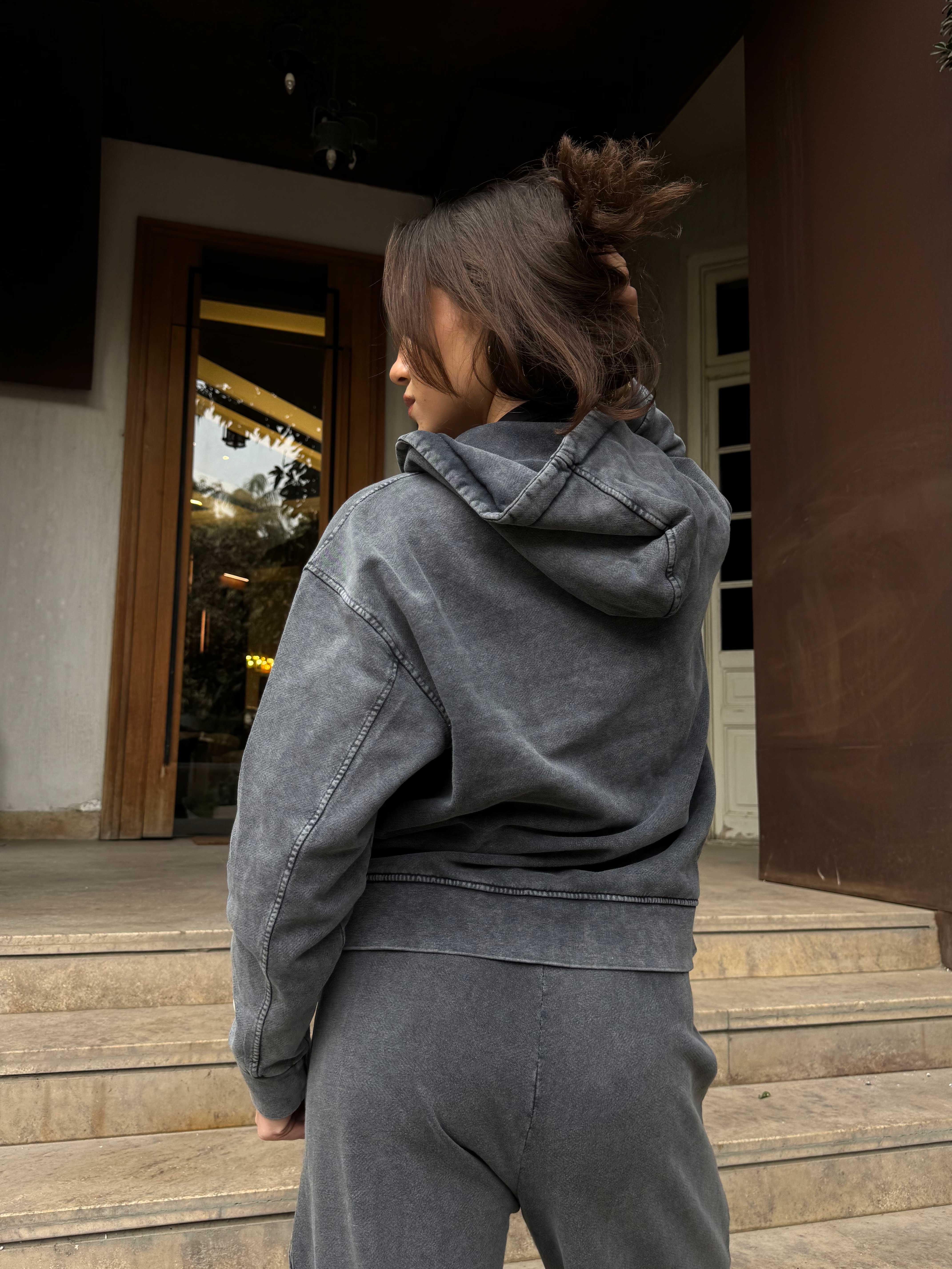 Hoodie – Relaxed Fit Washed Grey Zip-Up Hoodie CIZARO - Cizaro Jeans