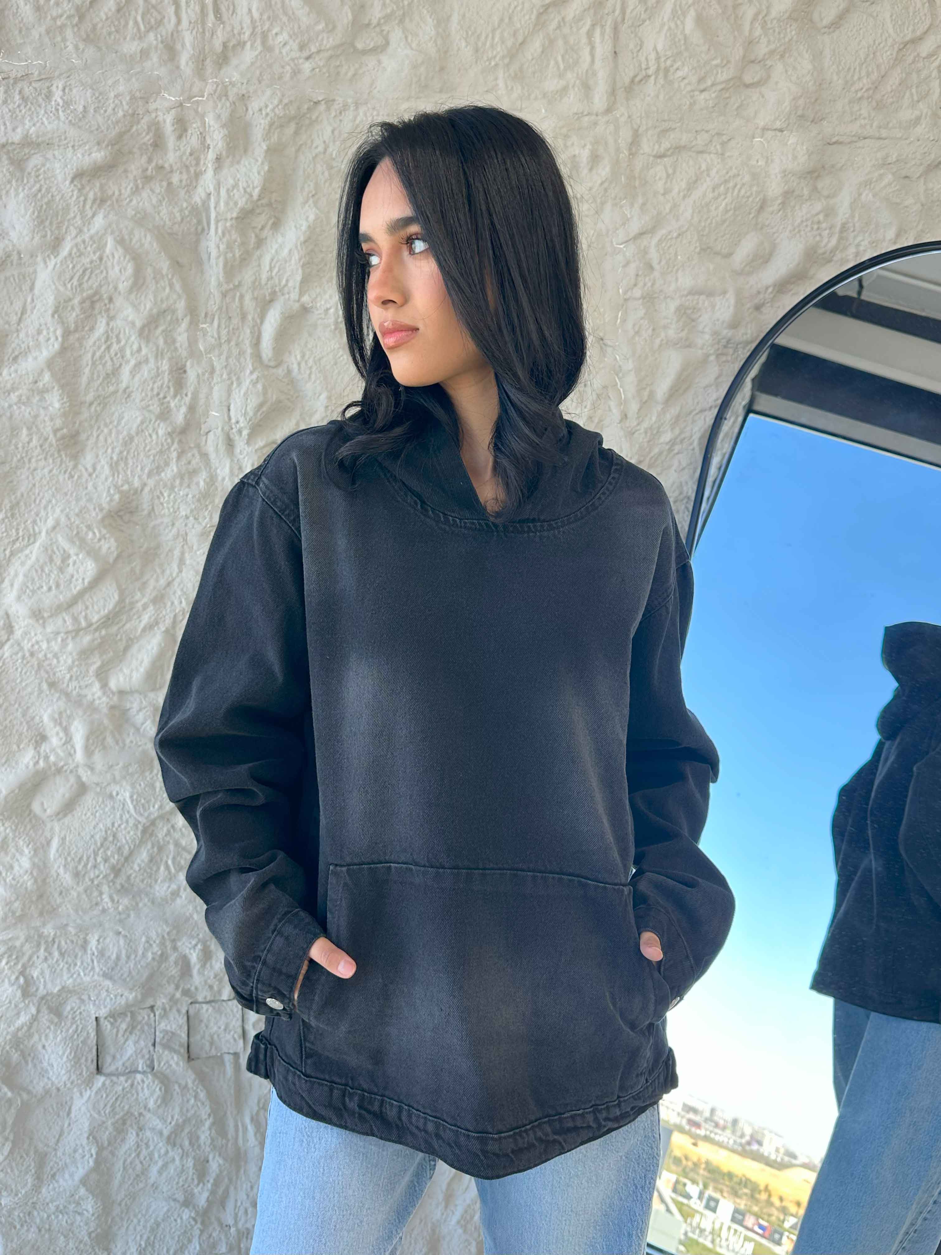 Unisex Charcoal Washed Denim Hoodie