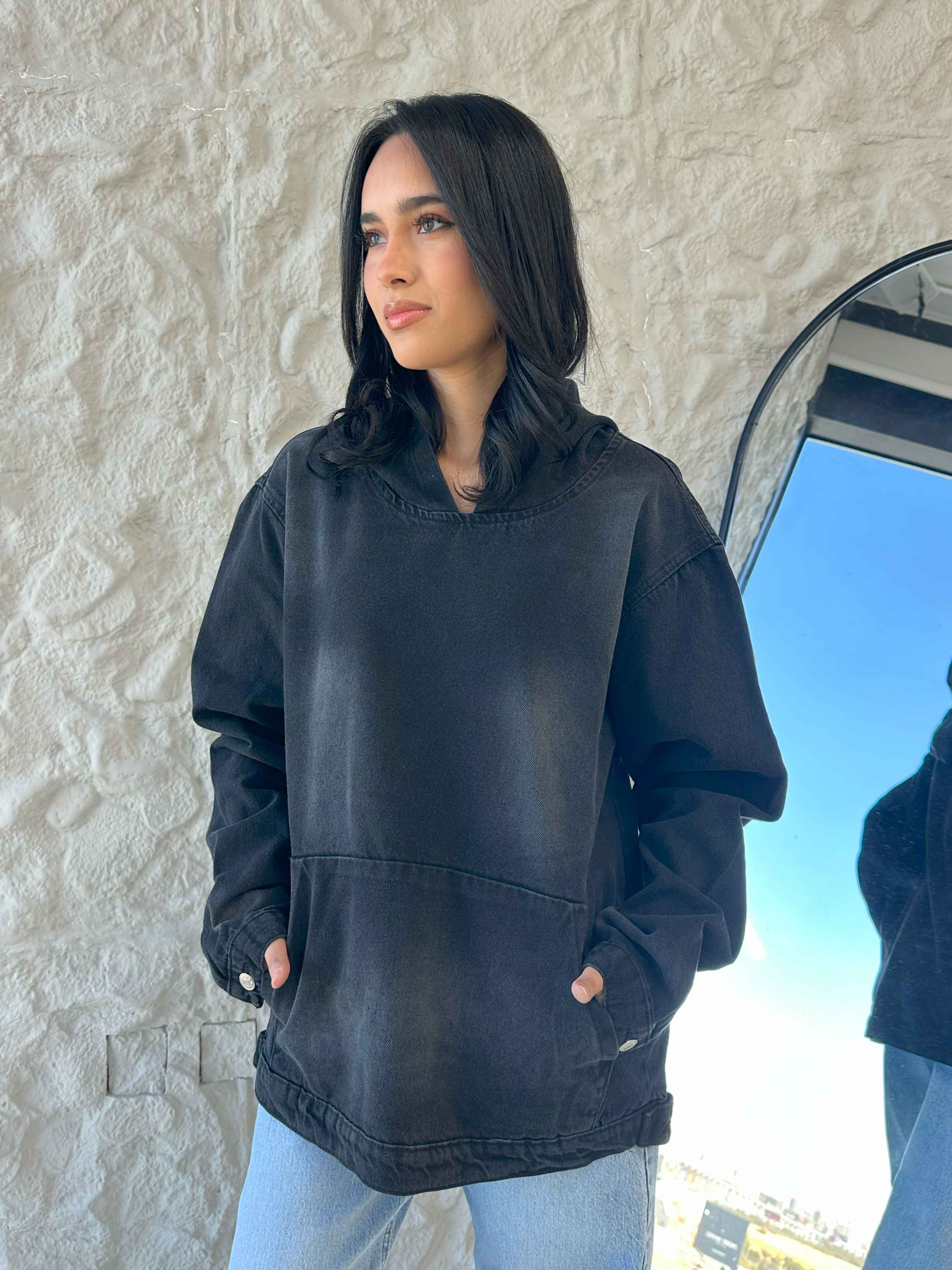 Unisex Charcoal Washed Denim Hoodie