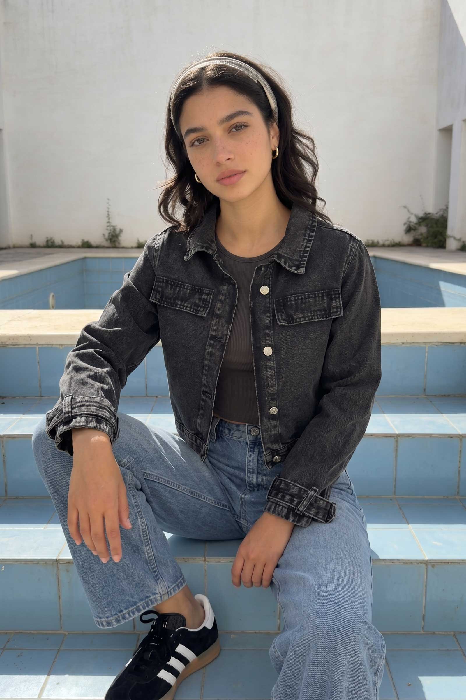 Denim Edge Cropped Jacket | Washed Black Jacket CIZARO - Cizaro Jeans