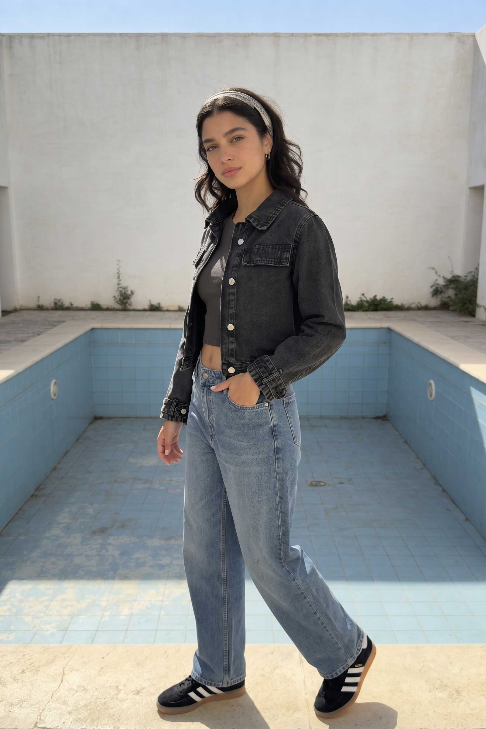 Denim Edge Cropped Jacket | Washed Black Jacket CIZARO - Cizaro Jeans