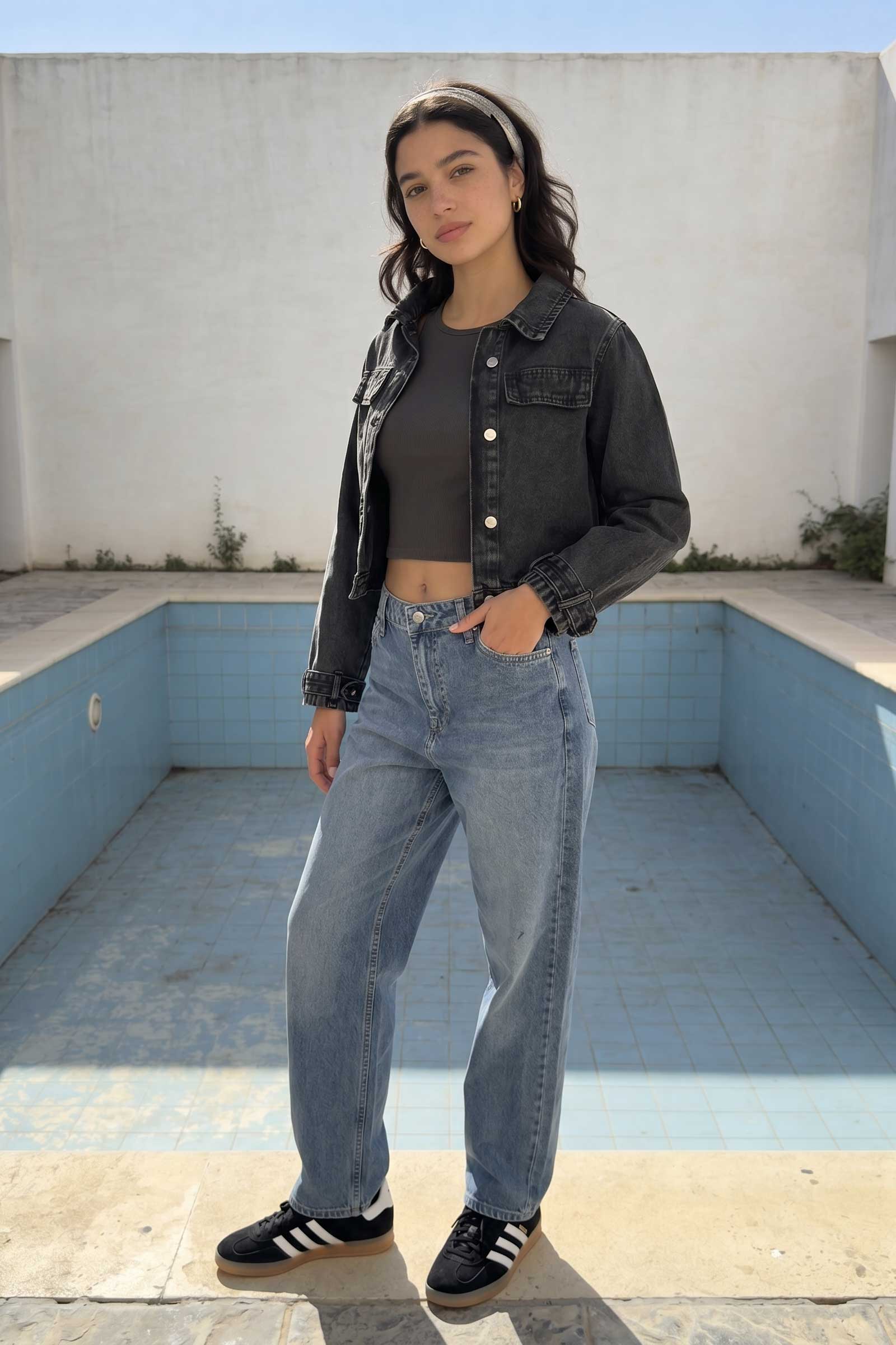 Denim Edge Cropped Jacket | Washed Black Jacket CIZARO - Cizaro Jeans