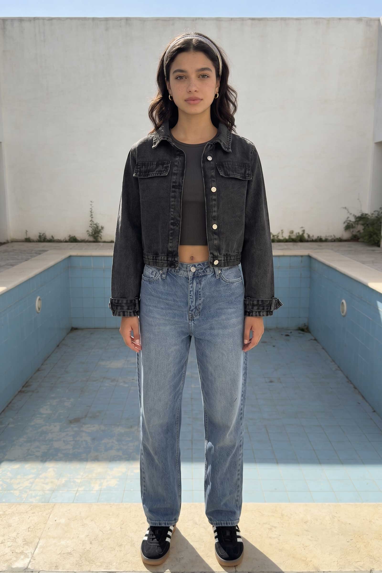Denim Edge Cropped Jacket | Washed Black Jacket CIZARO - Cizaro Jeans