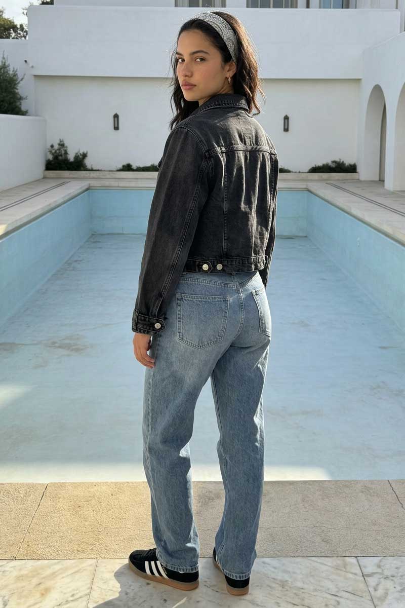 Denim Edge Cropped Jacket | Washed Black Jacket CIZARO - Cizaro Jeans