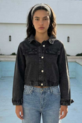 Denim Edge Cropped Jacket | Washed Black Jacket CIZARO - Cizaro Jeans