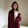 Belted oversized denim jacket burgundy