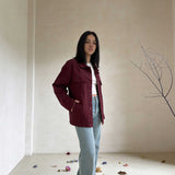 Belted oversized denim jacket burgundy