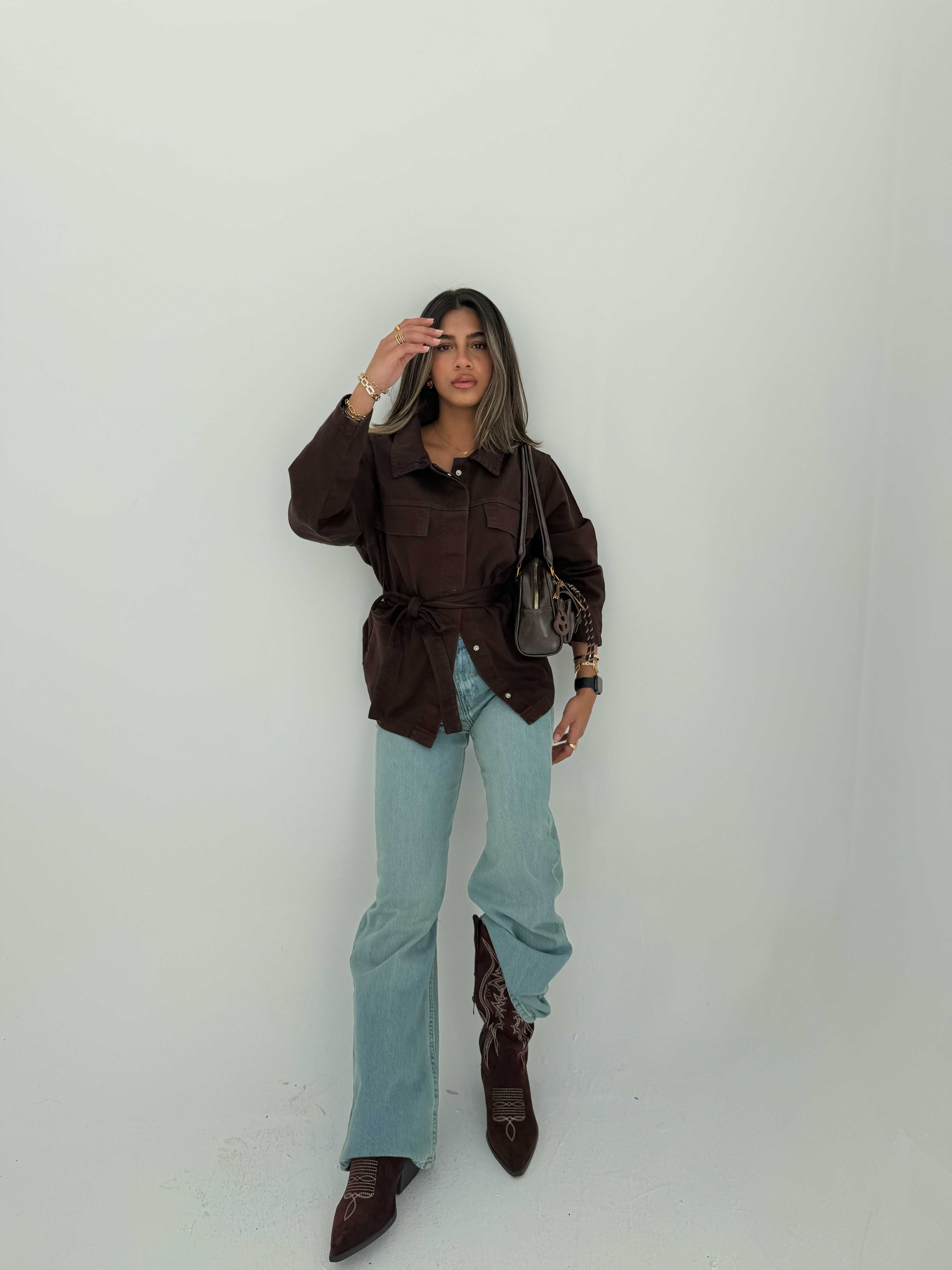 Jacket – Oversized Dark Chocolate Denim Jacket CIZARO - Cizaro Jeans