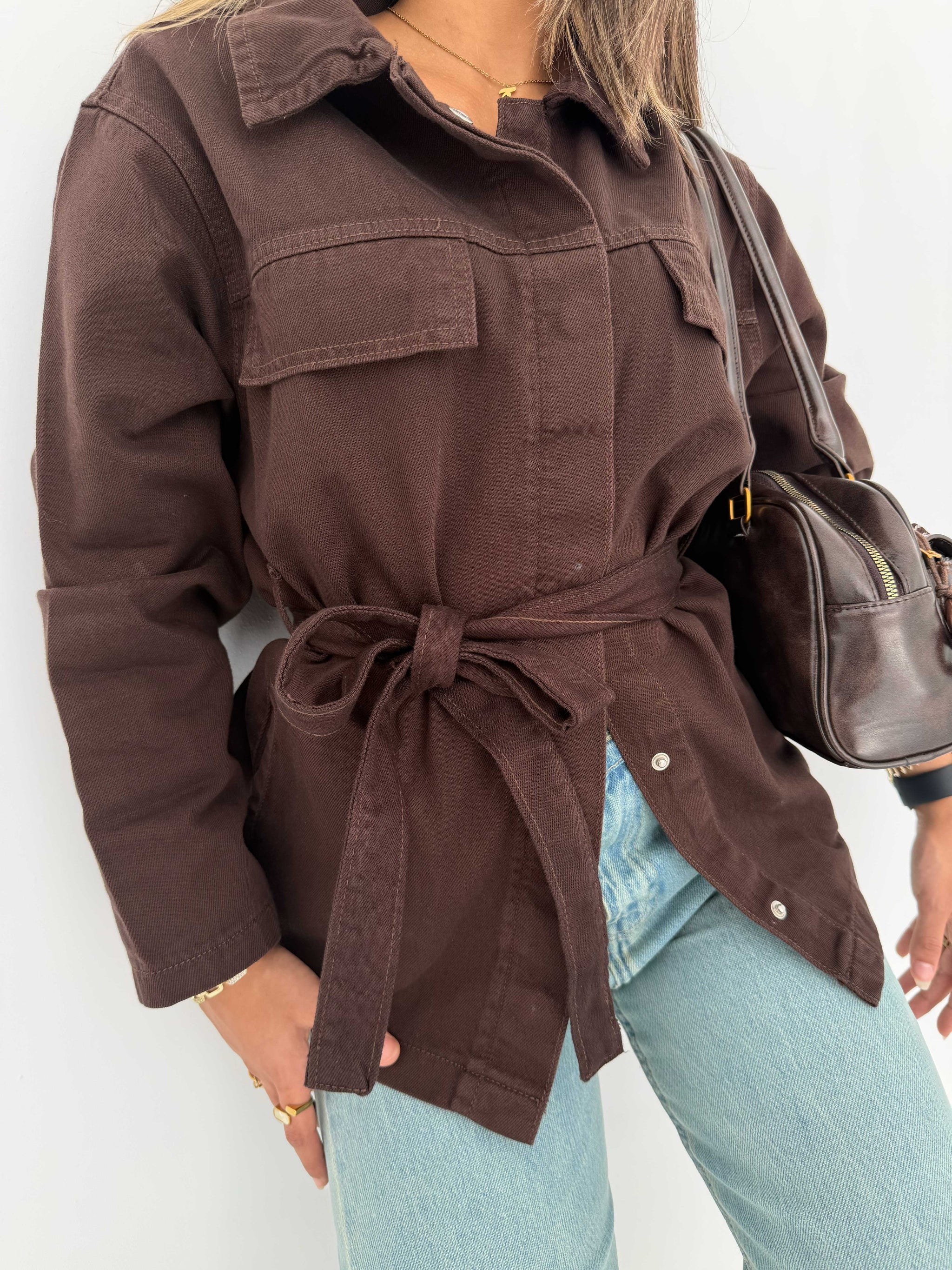 Jacket – Oversized Dark Chocolate Denim Jacket CIZARO - Cizaro Jeans