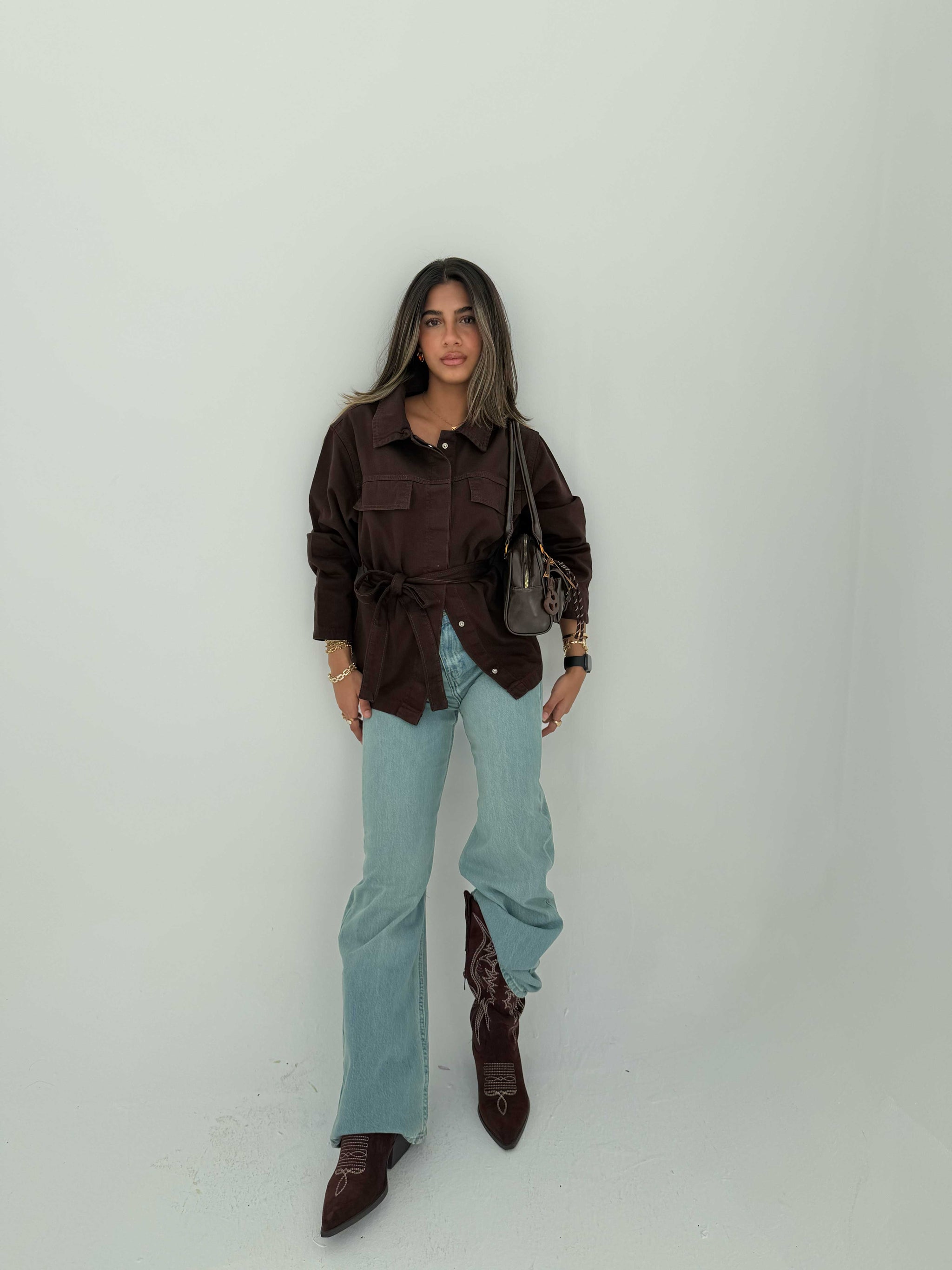 Jacket – Oversized Dark Chocolate Denim Jacket CIZARO - Cizaro Jeans